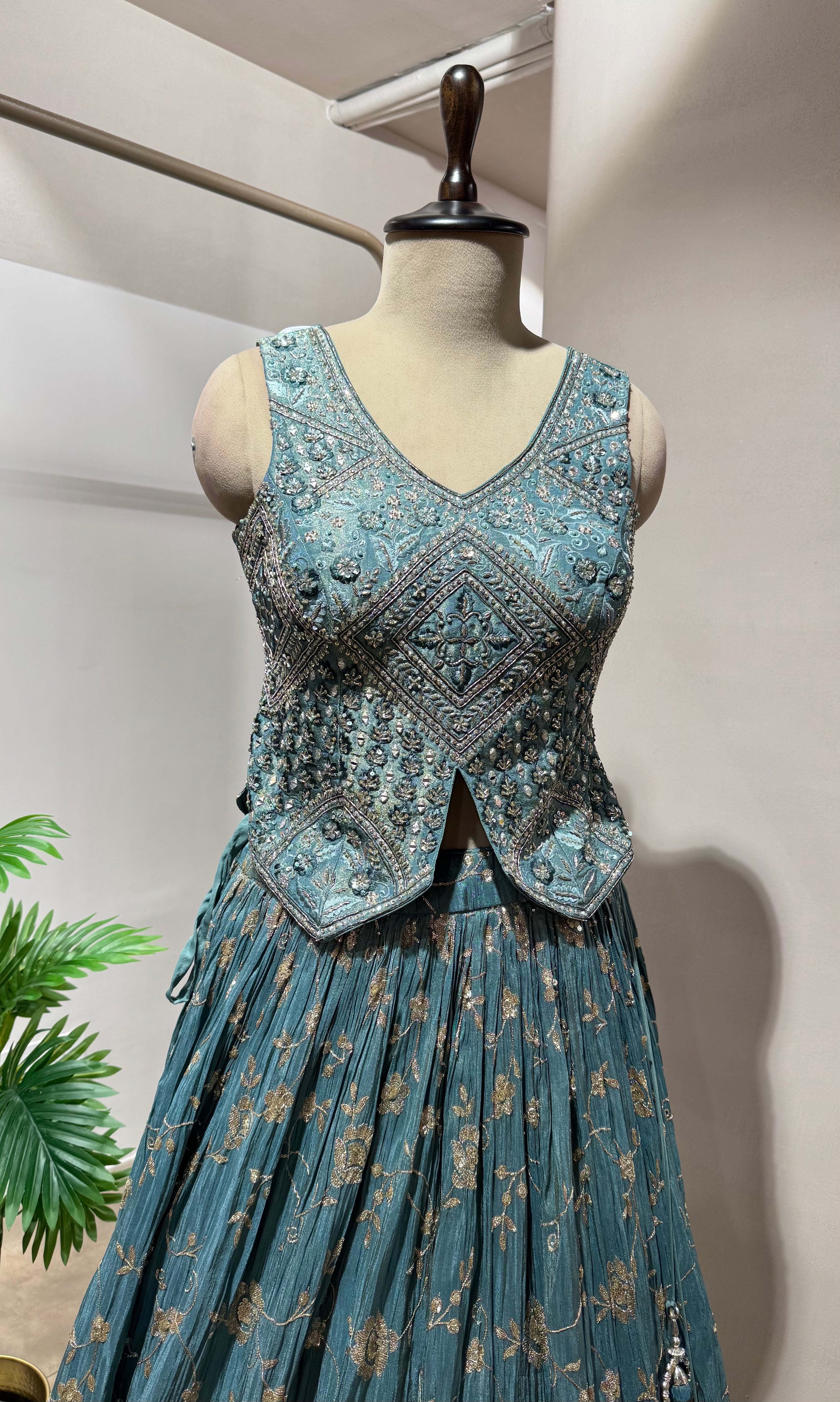 Sea Green GOLDEN EMBROIDERD LEHENGA SET