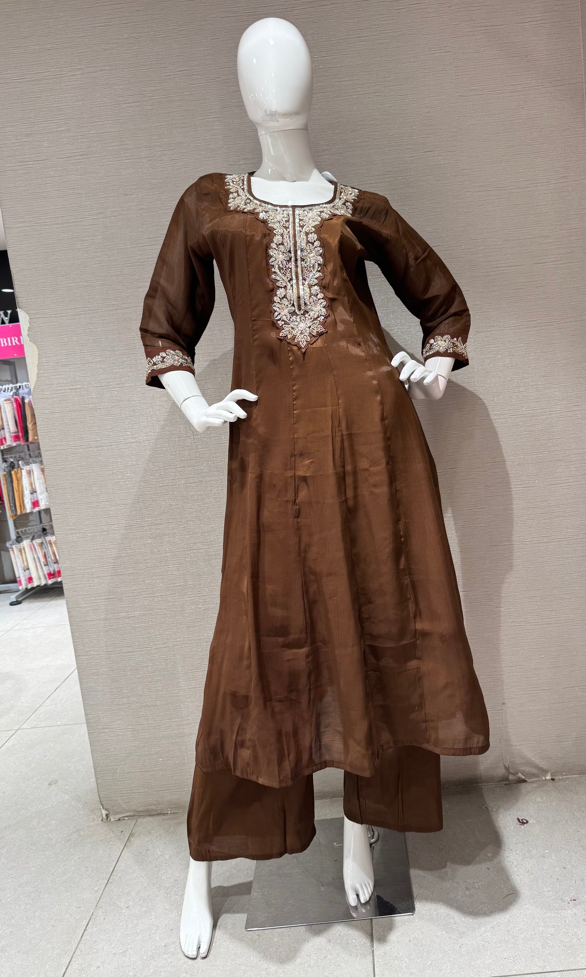 Brown Kurta set with Matching Sheer Dupatta