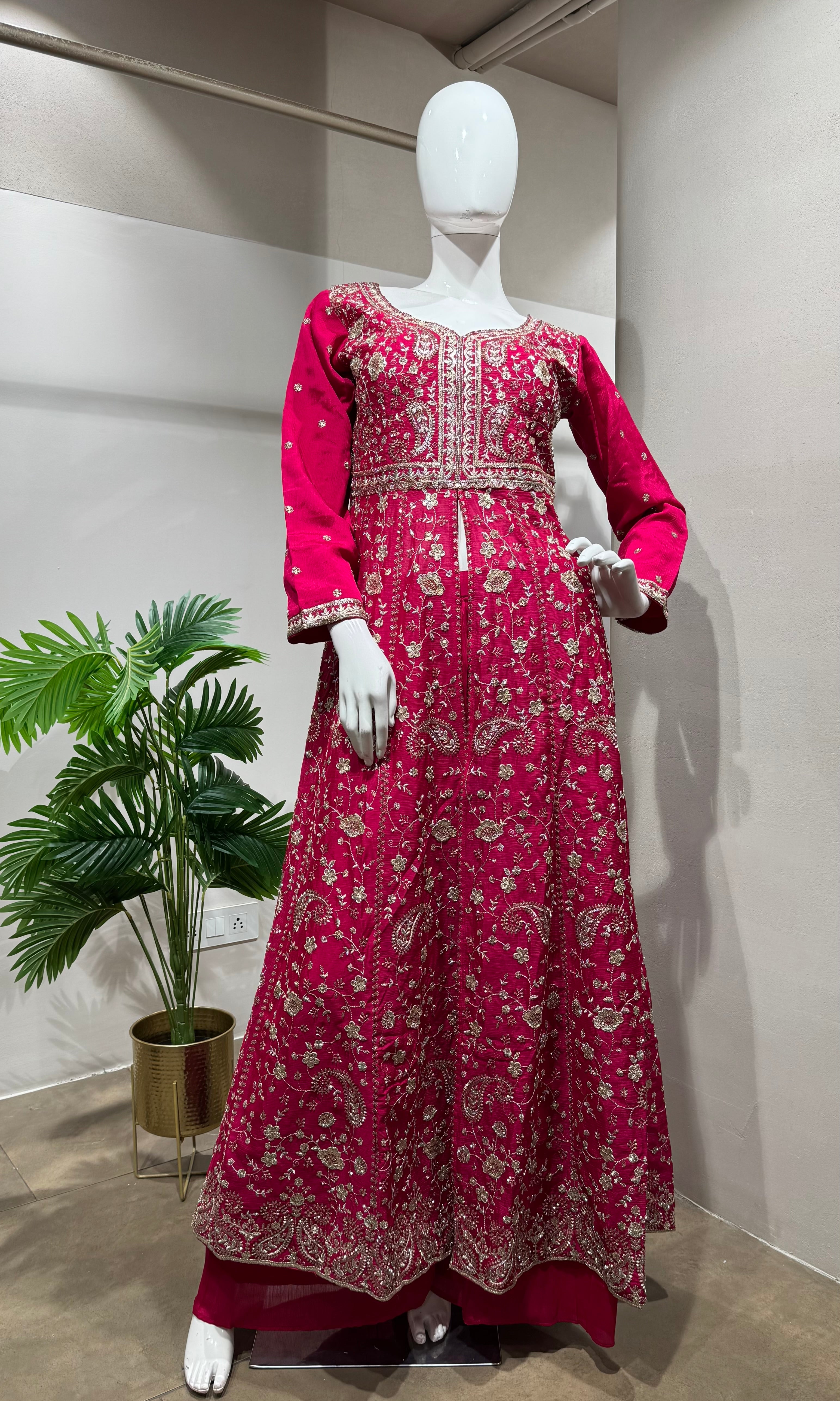 Pink Embroidered Front-Slit Anarkali Set