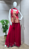 PINK EMBROIDERED PEPLUM PALAZZO SET