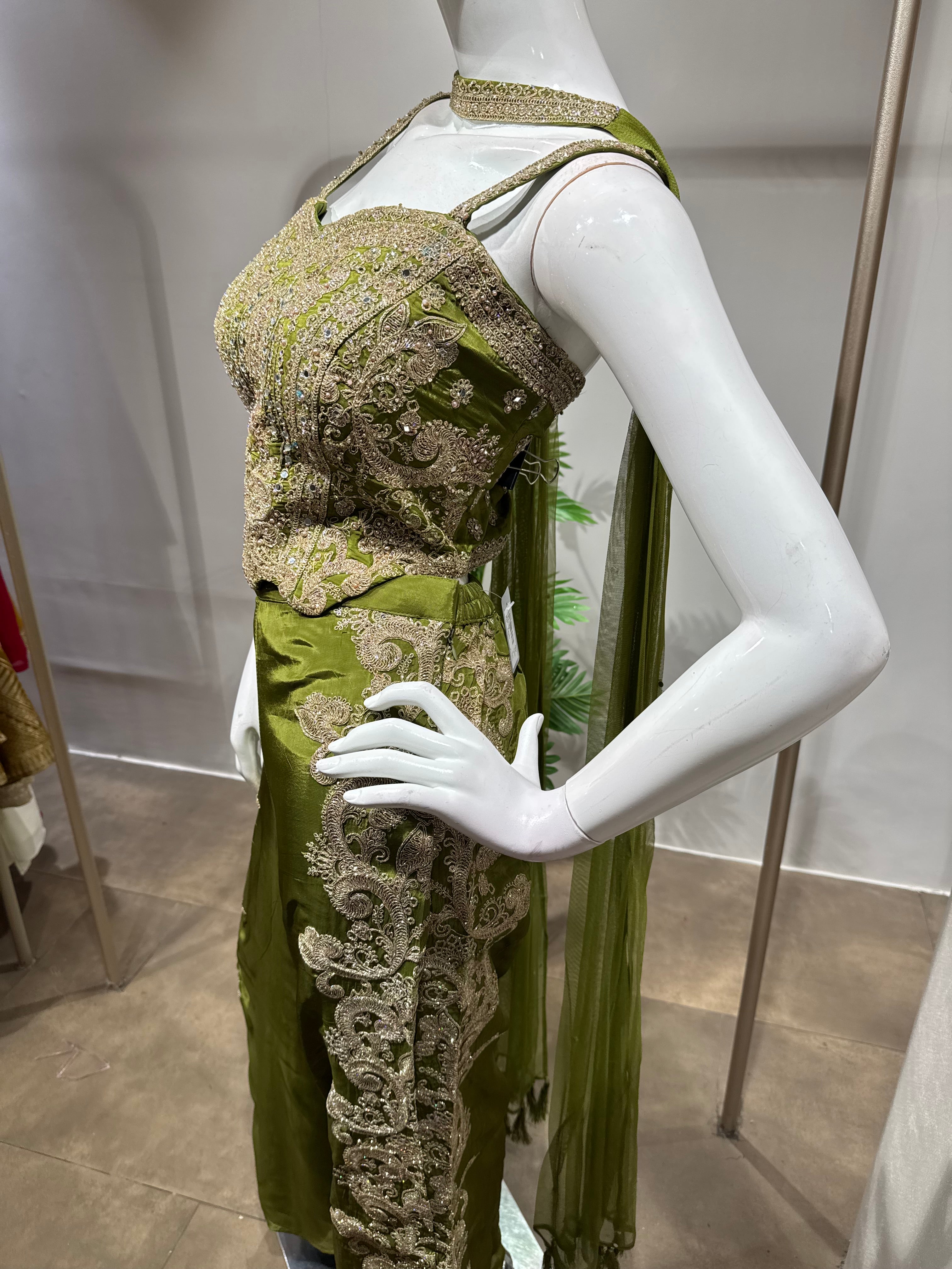 Mehendi Green Georgette Zari Sequin PALAZZO