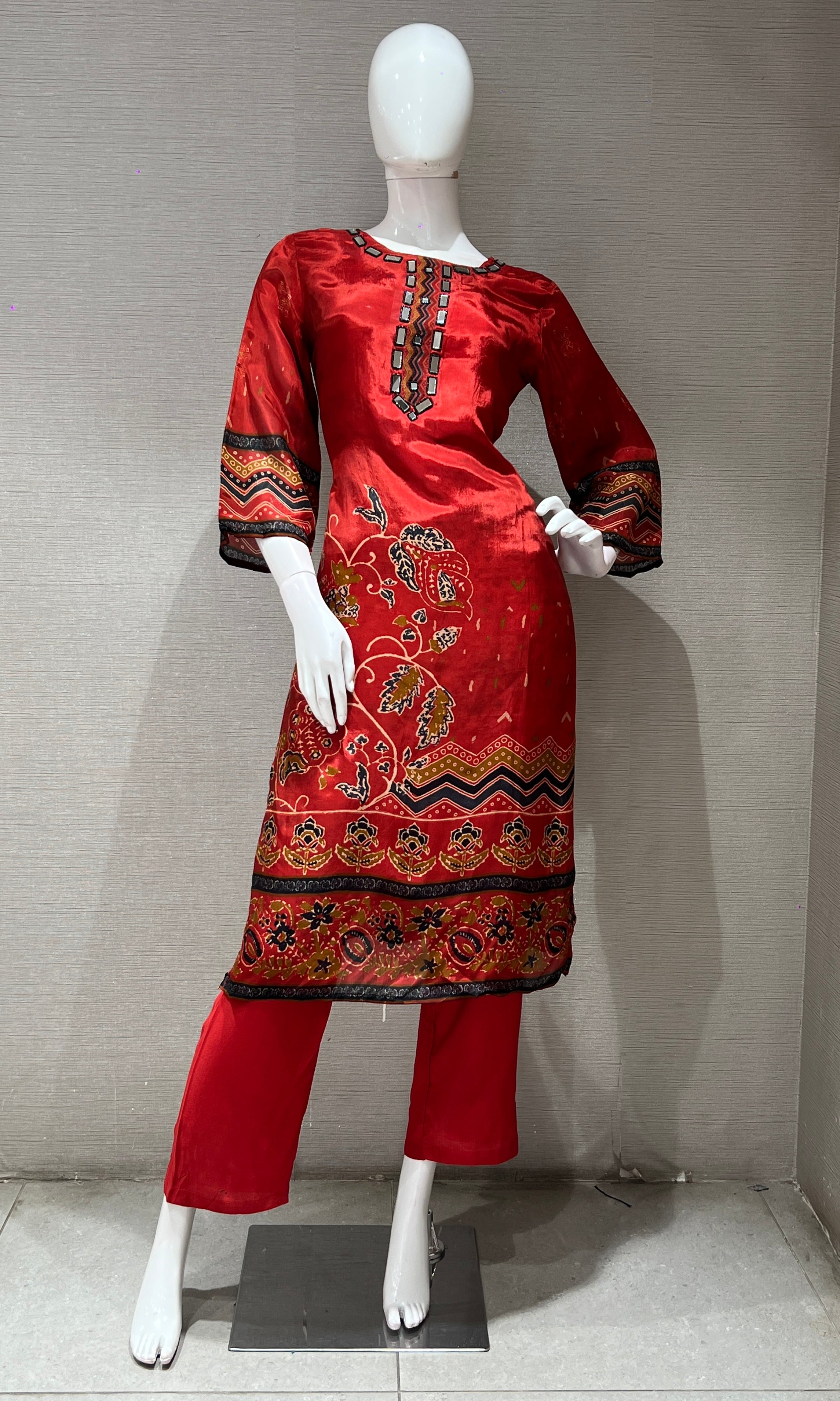 Maroon embroidered ethnic KURTA SET