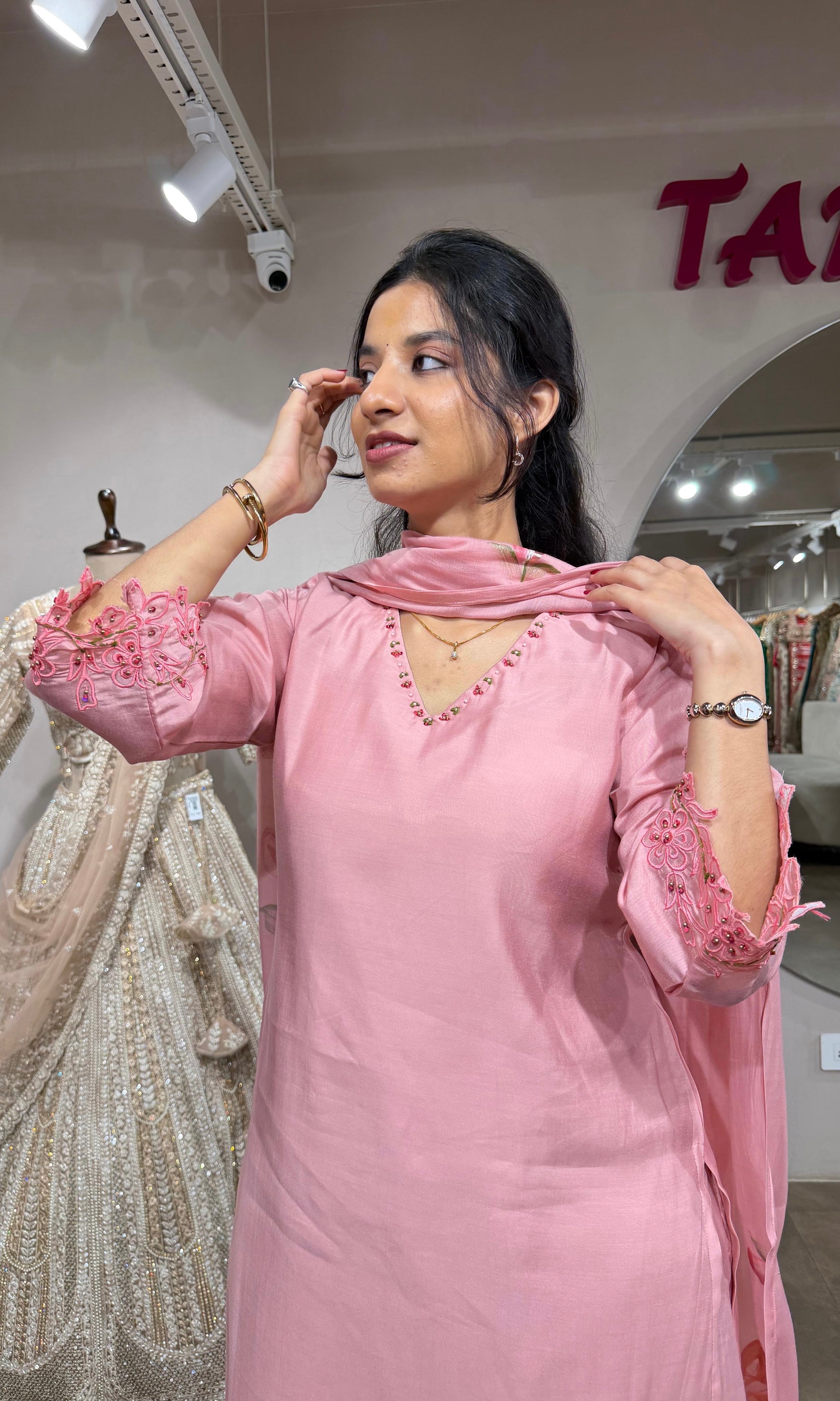 Blush Pink Floral Kaftan Kurta Set
