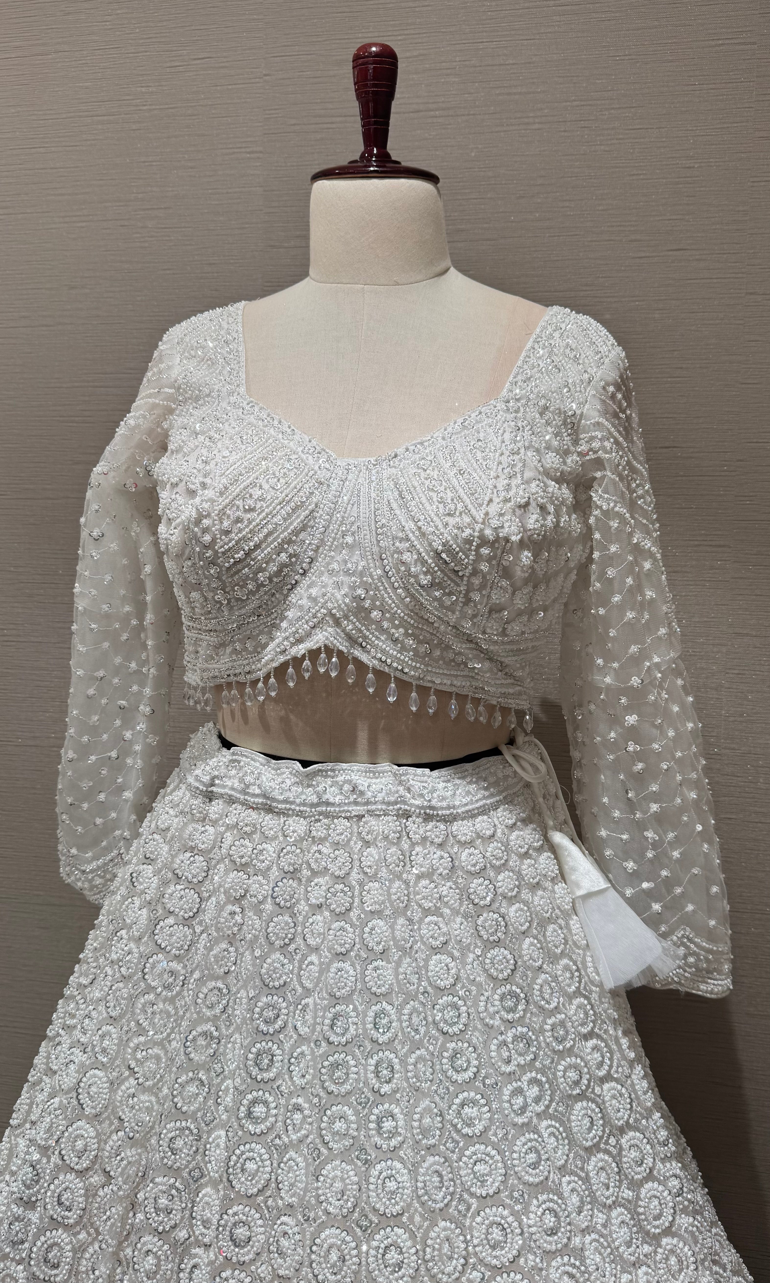 White Sequins and Beads Heavy Embroidered Lehenga