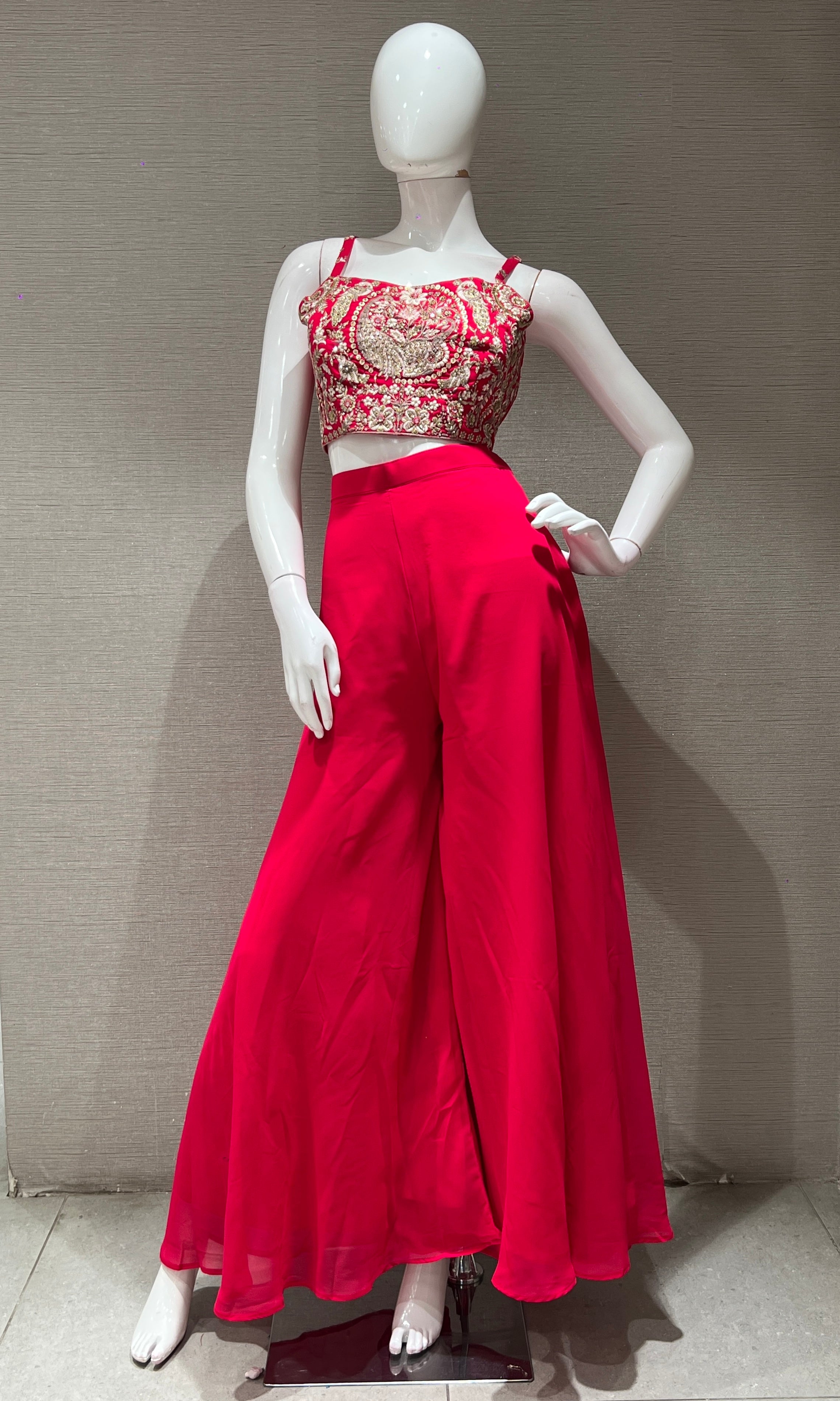 RANI PINK embroidered short BLOUSE SHARARA SET