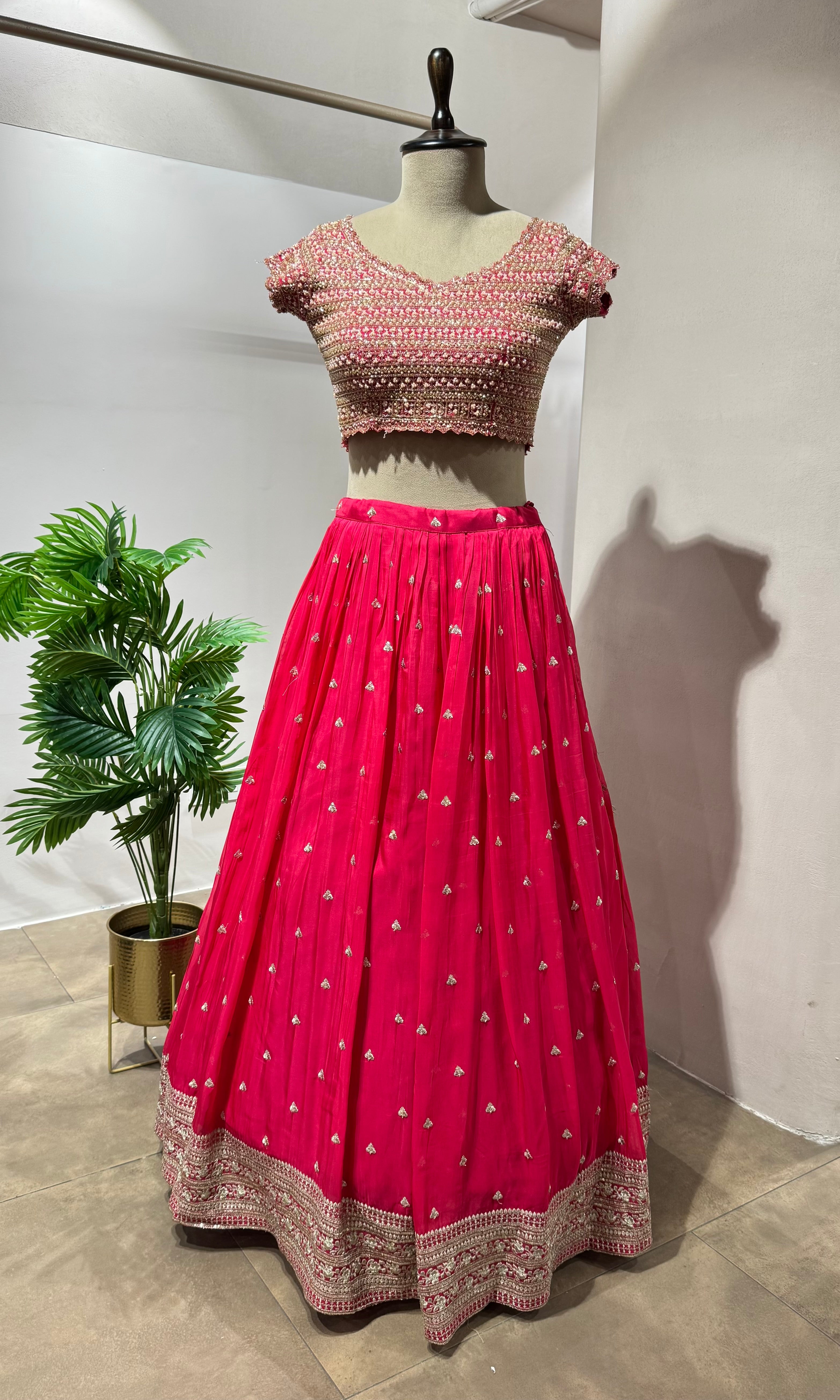 Fuschia Pink Floral Printed Lehenga Choli