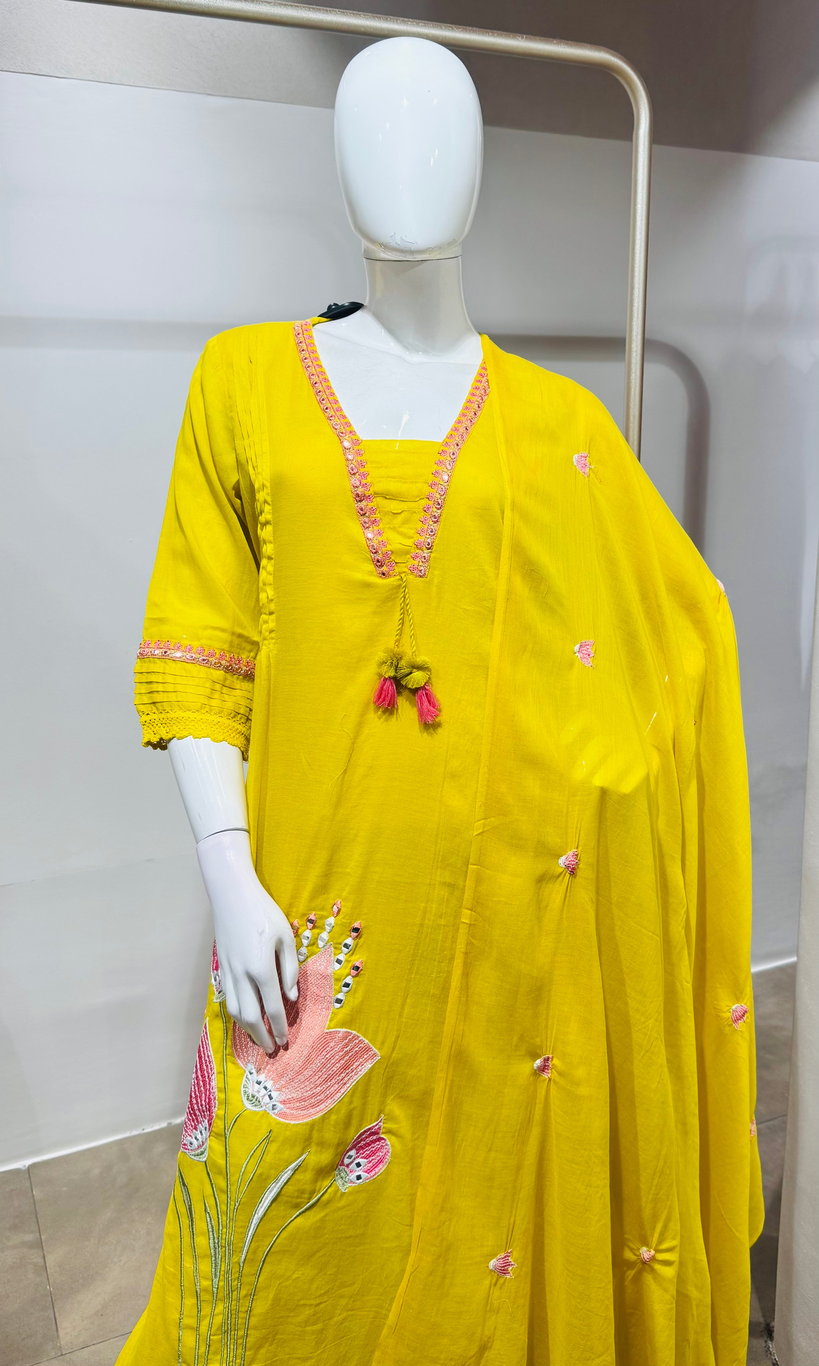 Yellow Floral Embroidered Kurta Set