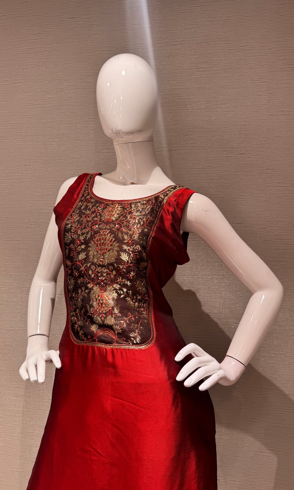 Red & Gold Banarasi silk Kurta Set with dupatta