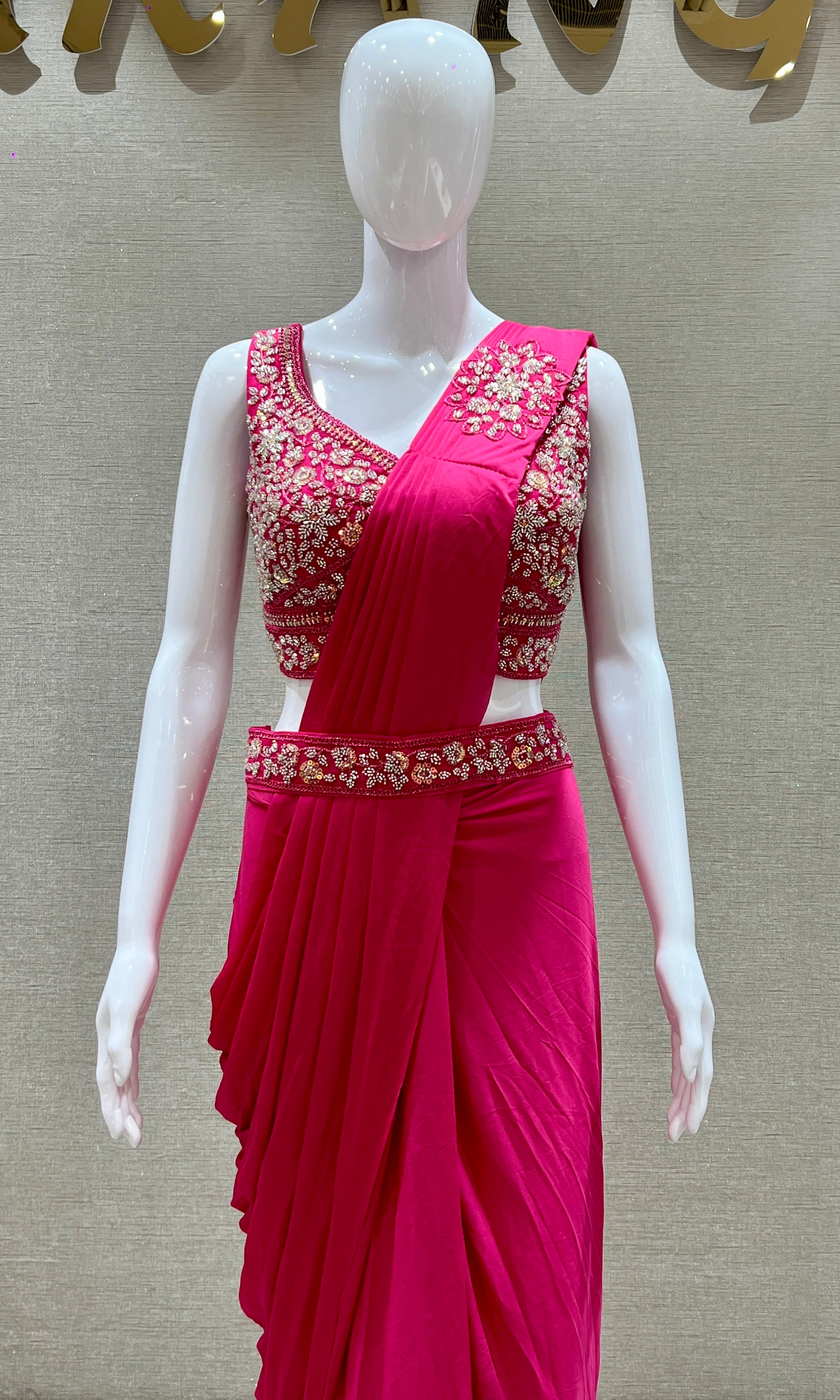 Pink one minute saree
