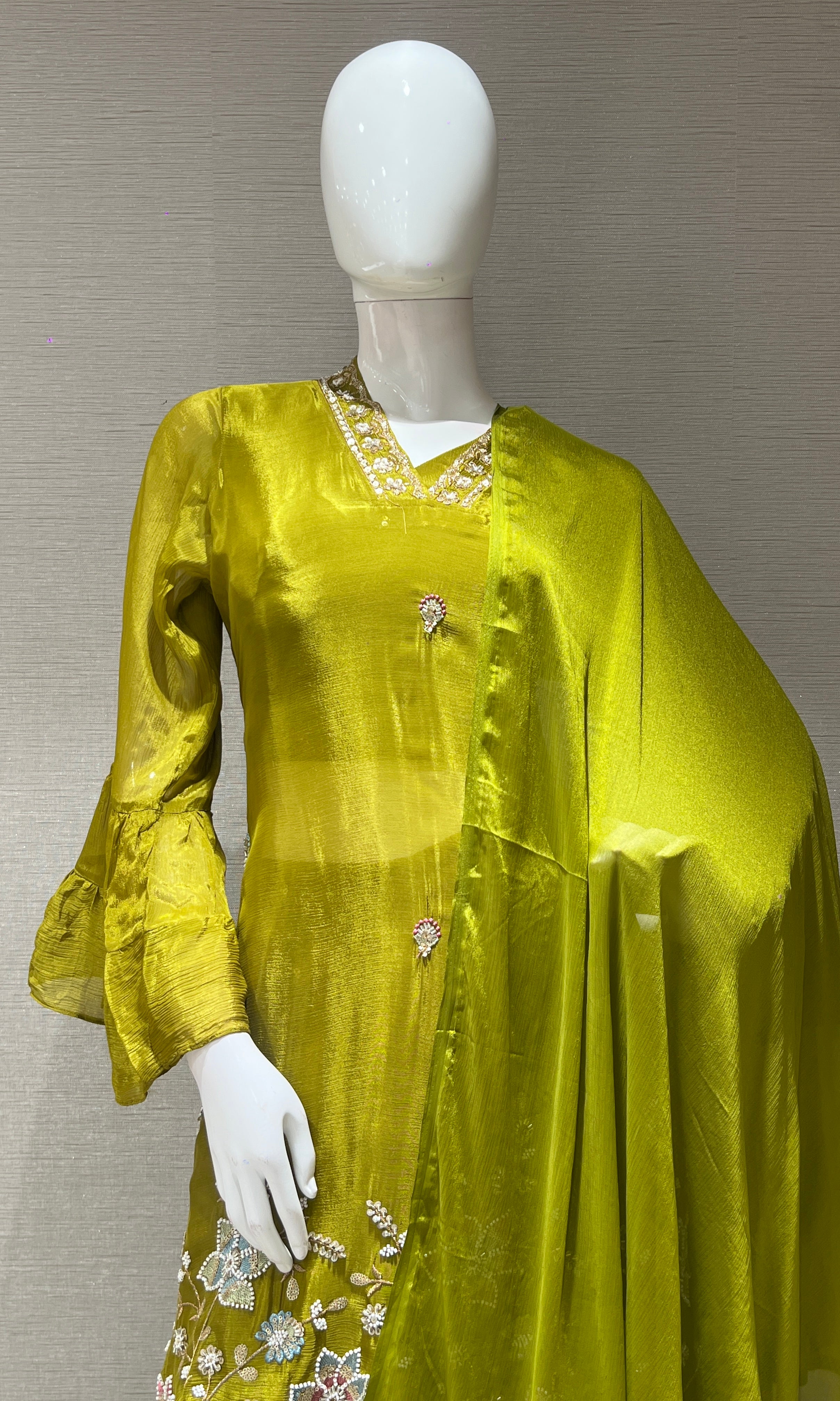 parrot green EMBROIDERED sharara SET