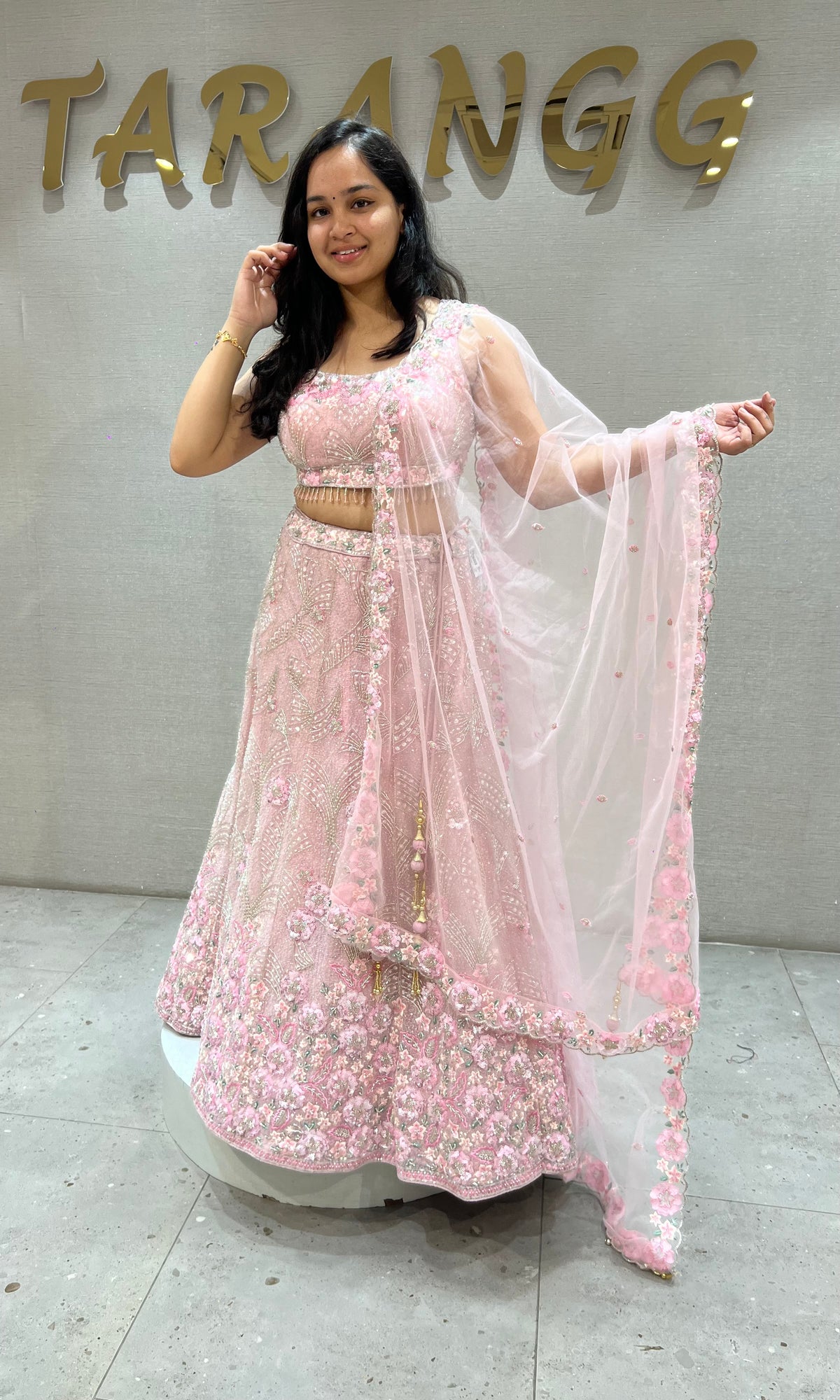 Blush Pink Floral Embroidered Lehenga Choli Set
