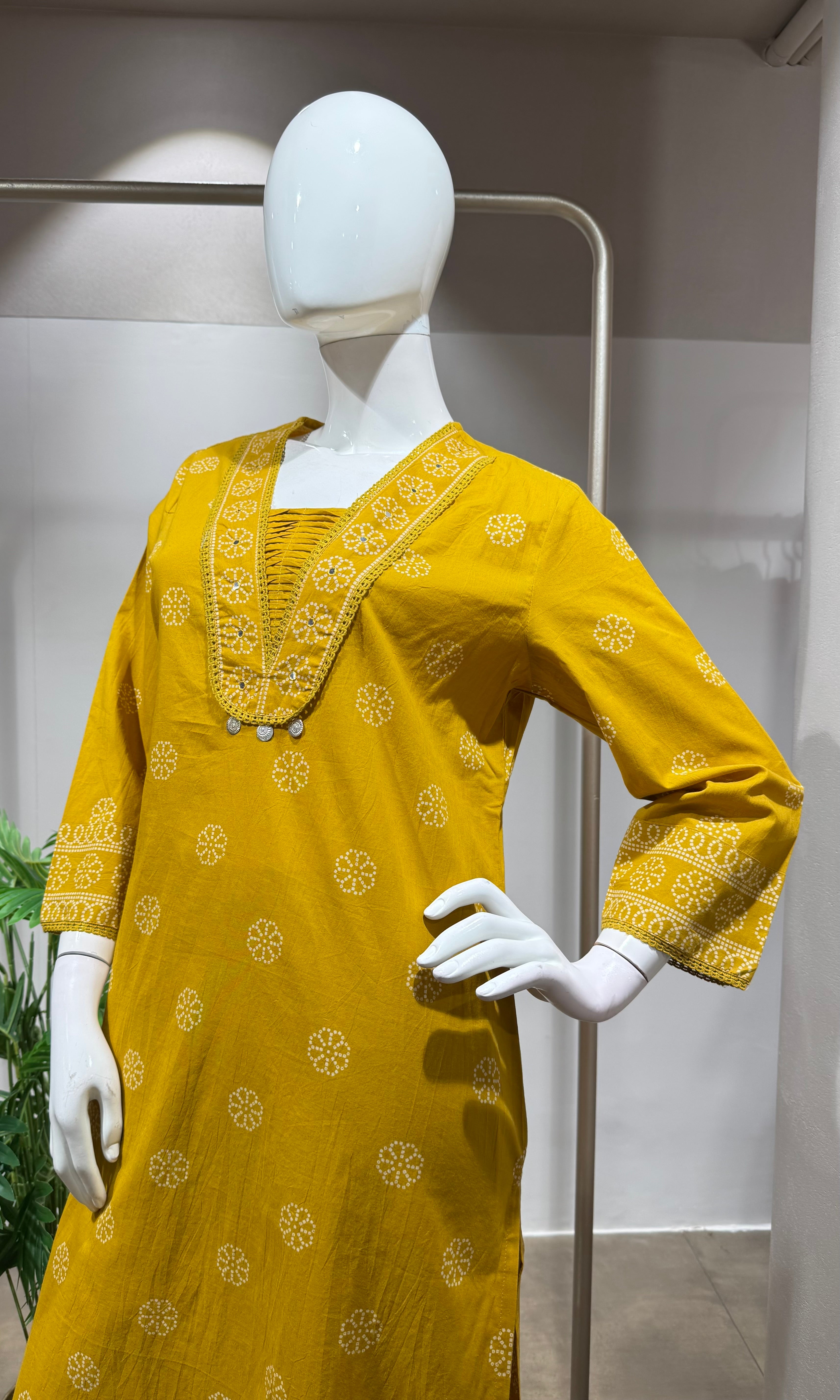 mustard yellow embroidered kurta set