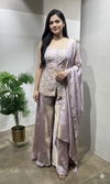 Lavender Shimmer Tissue Peplum Suit