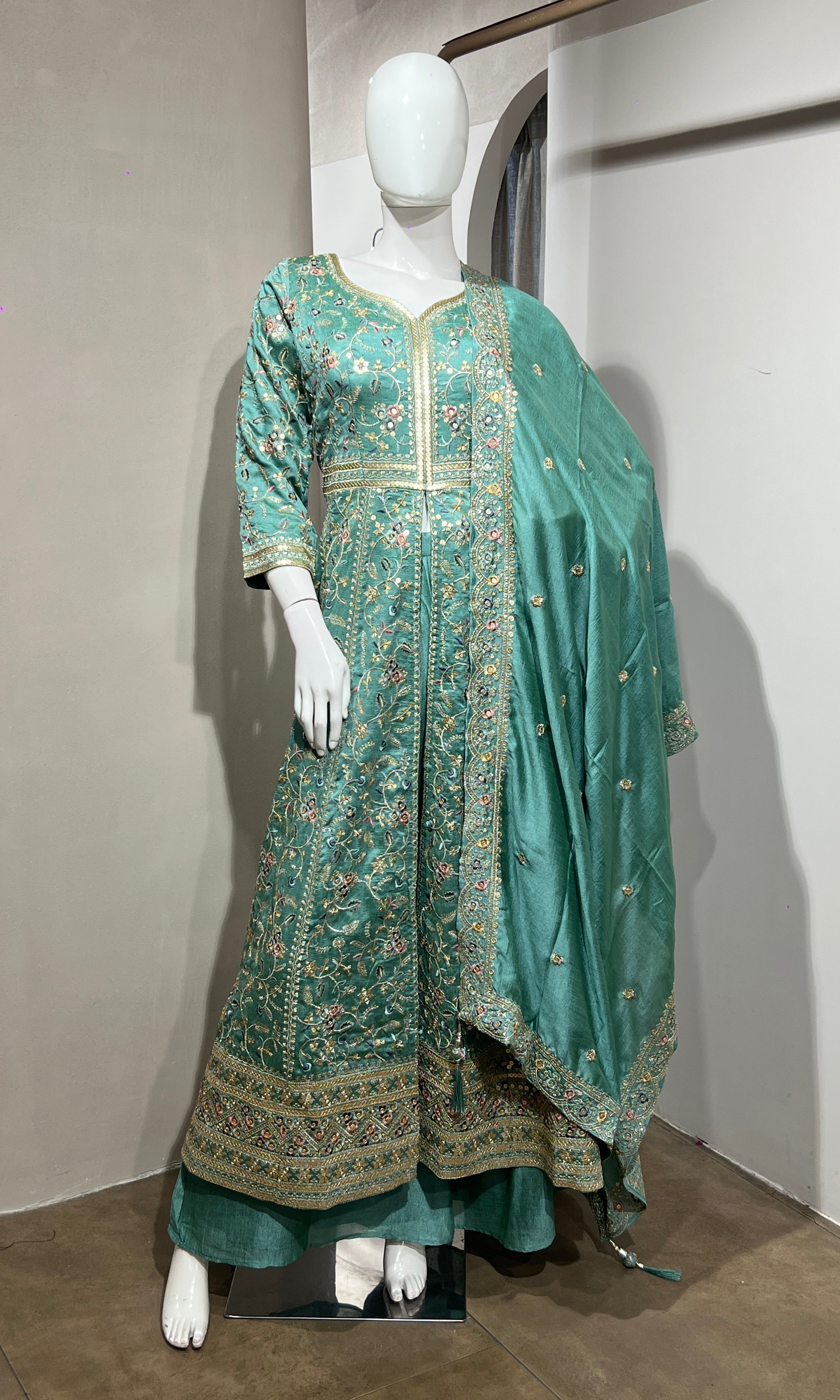 Sea green FRONT SLIT ANARKALI SET