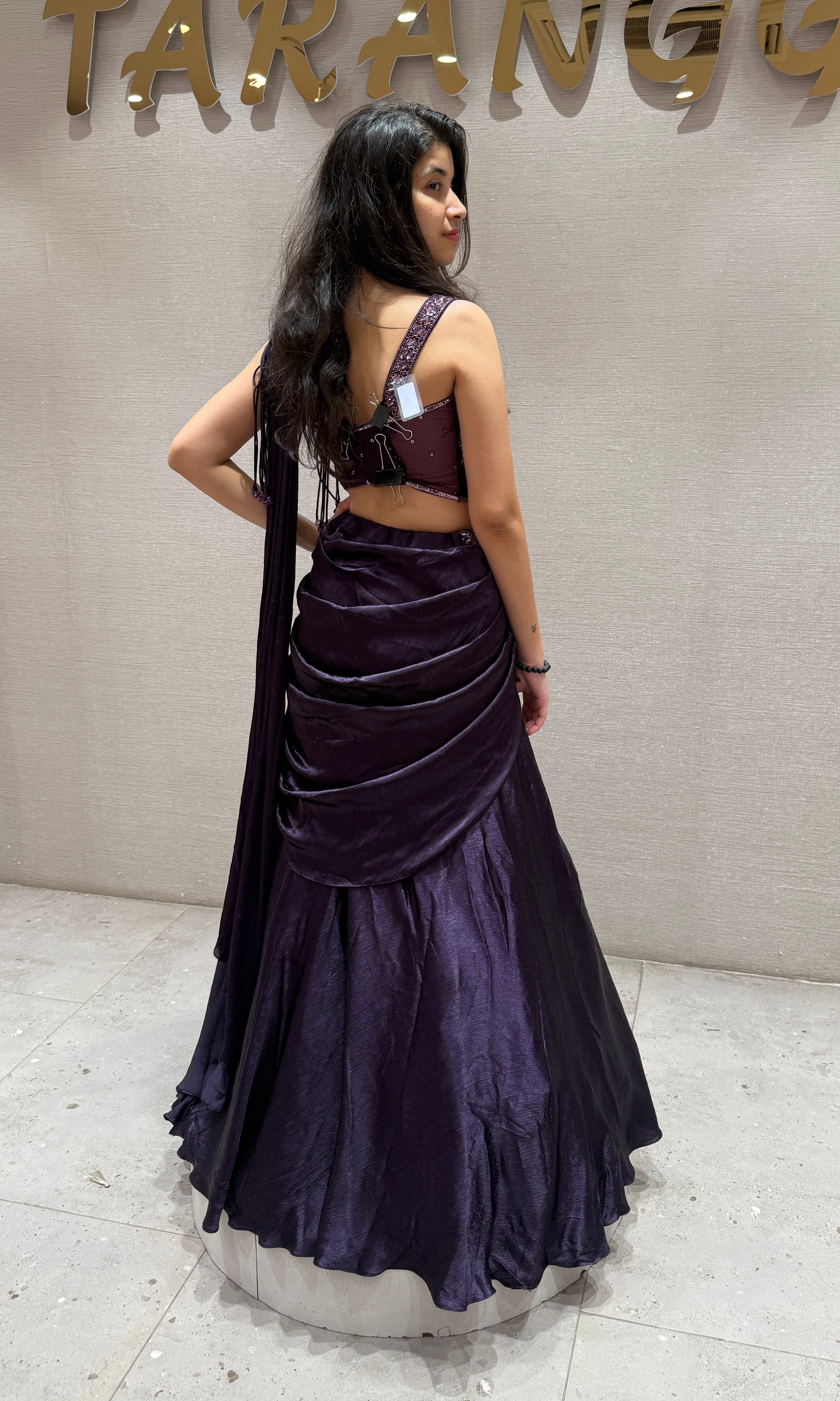 WINE Draped SAREE with Corset Blouse