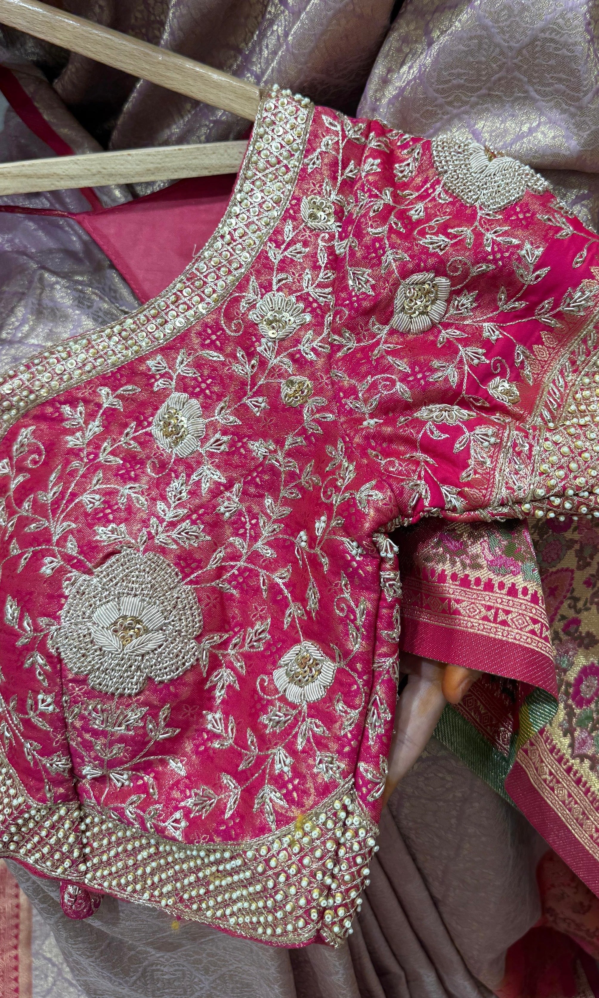 Pink saree with ready blouse