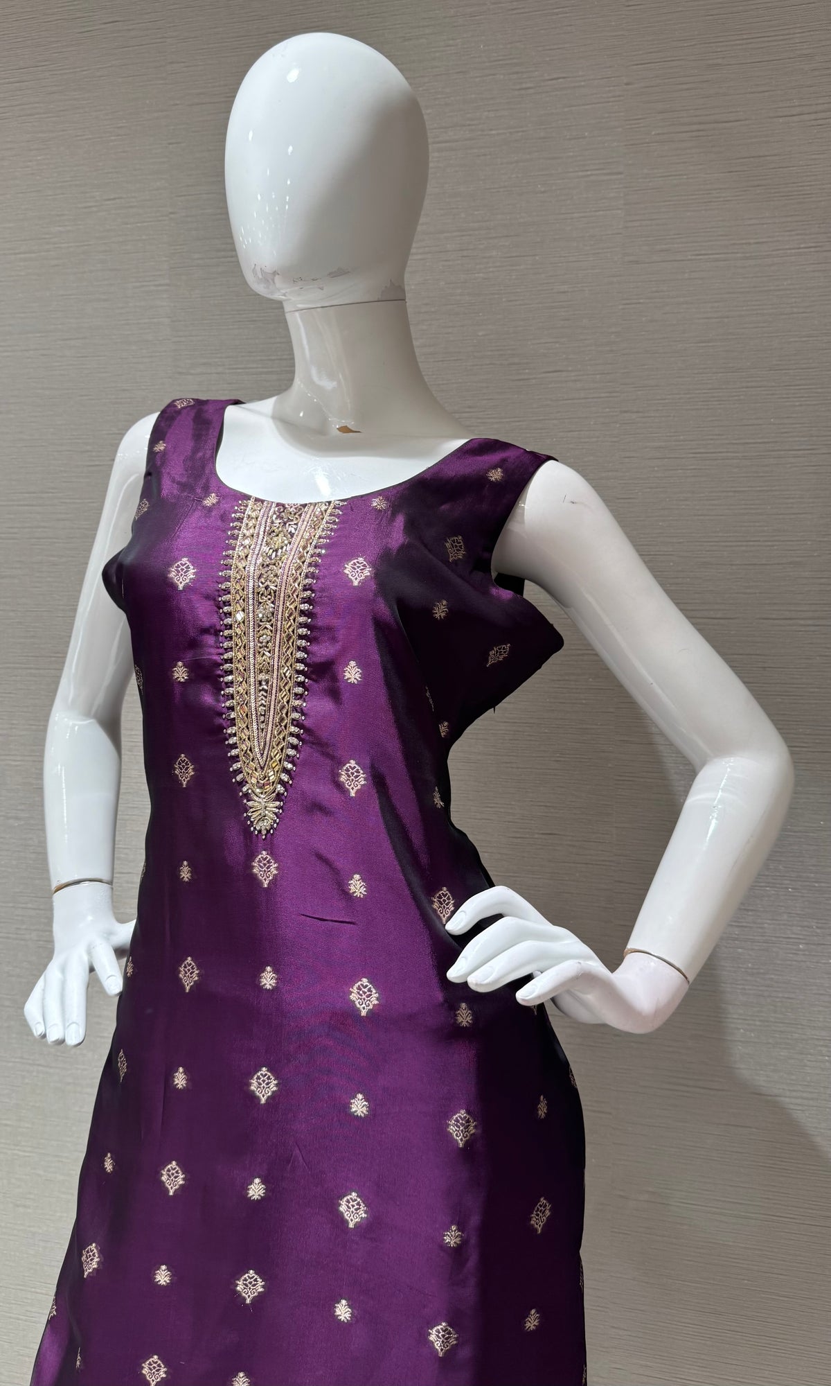 Wine Silk Embroidered Kurta Set with Banarasi Dupatta