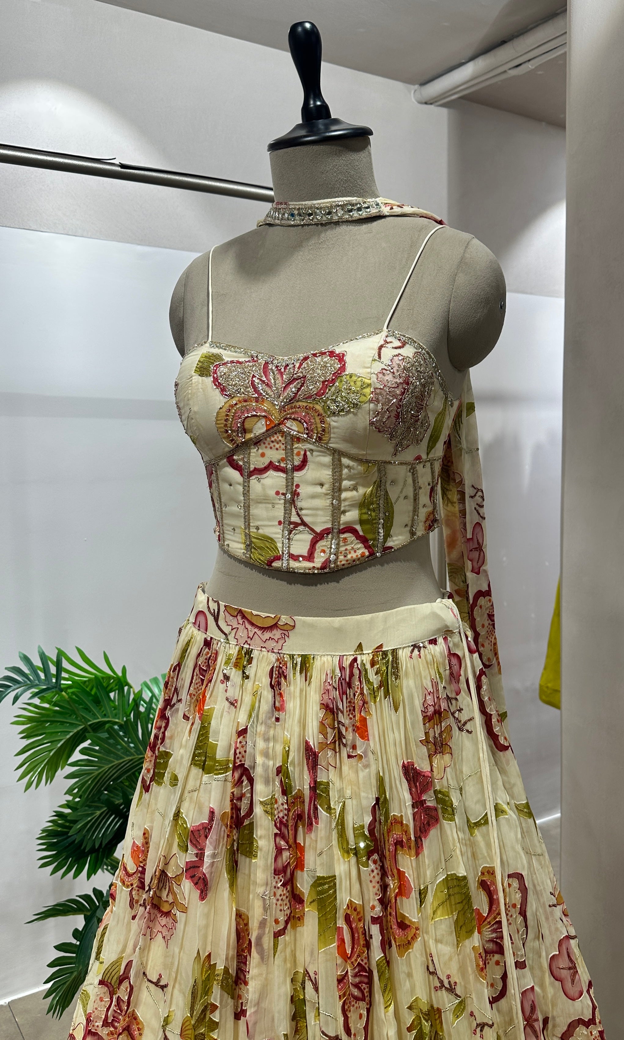 Ivory FLORAL lehenga WITH CORSET BLOUSE