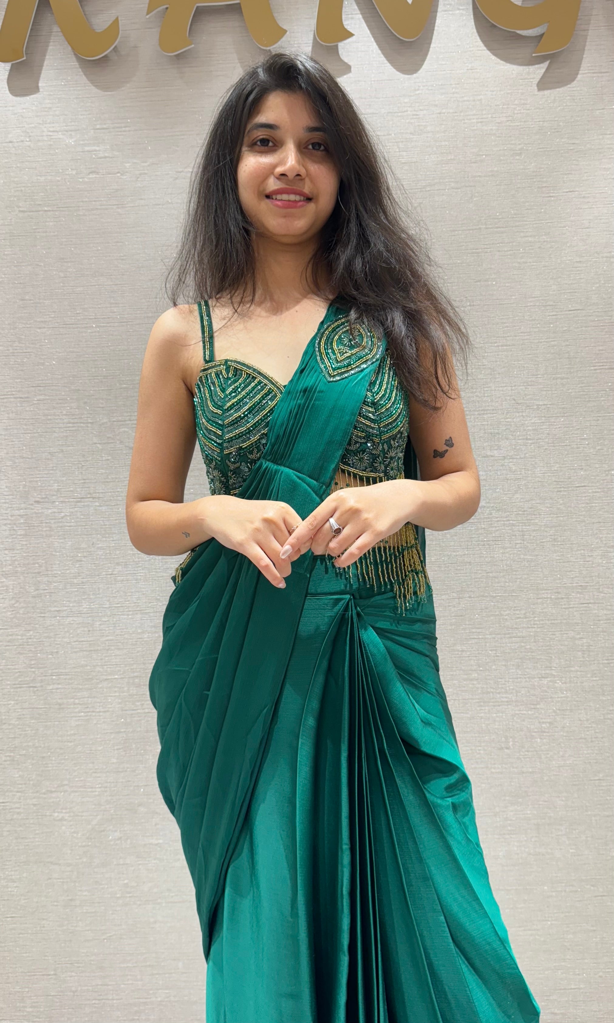 Green DRAPE SAREE WITH CORSET BLOUSE