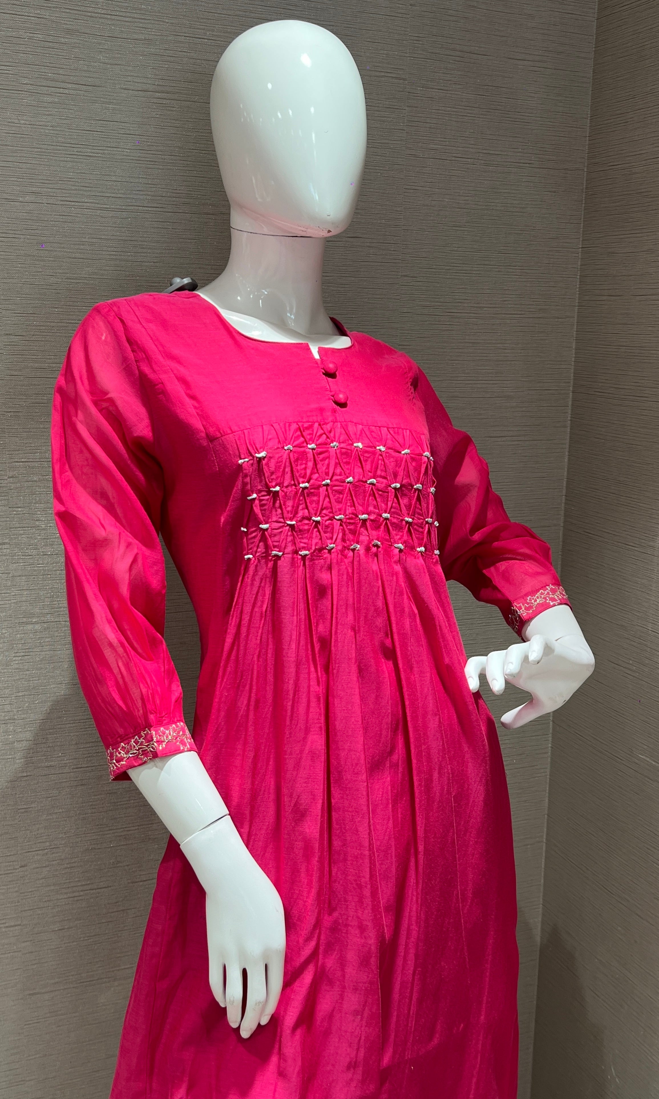 Pink Mul Chanderi kurta set