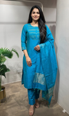 Rama Blue Embroidered Silk Kurta Set