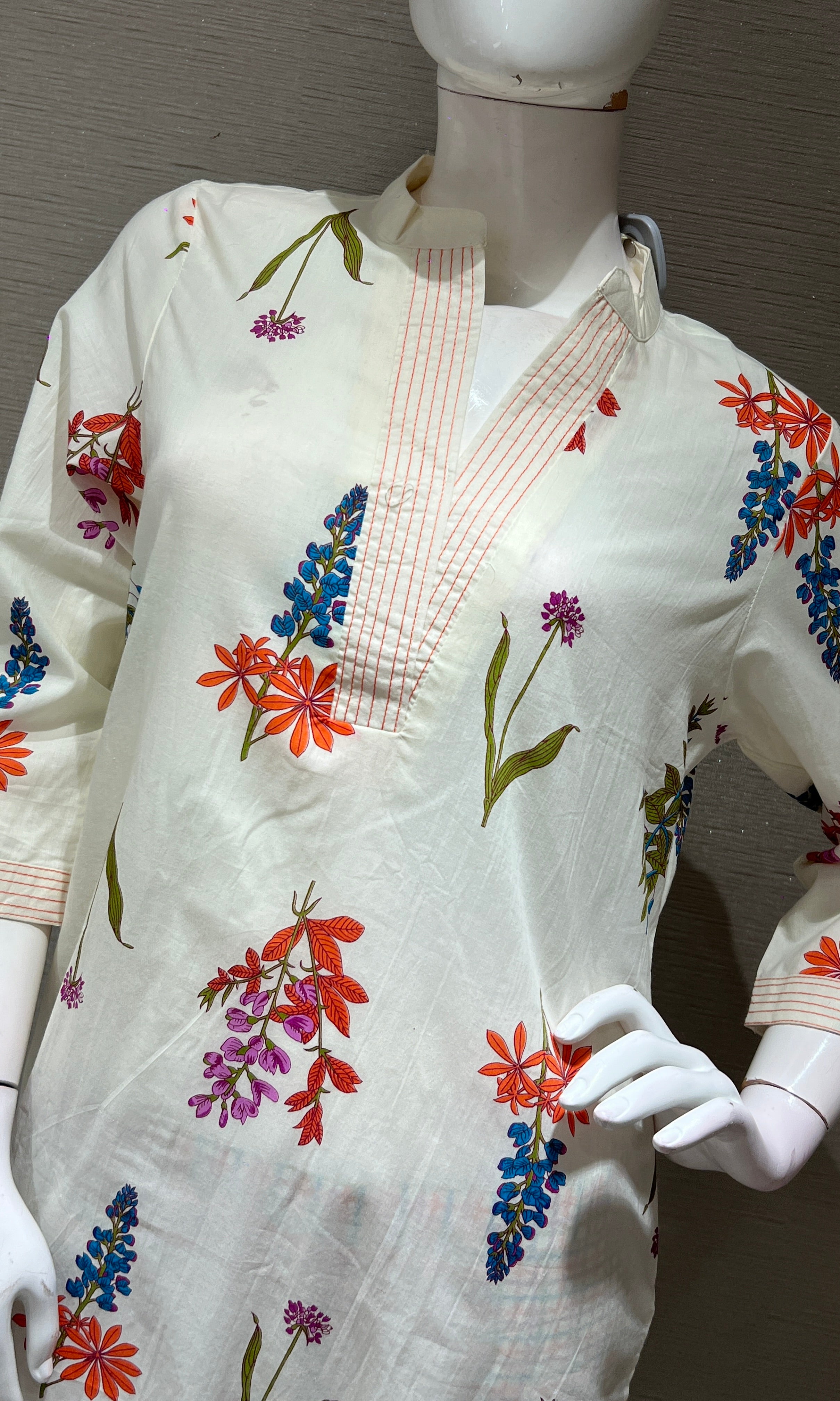 HALF white FLORAL KURTI SET