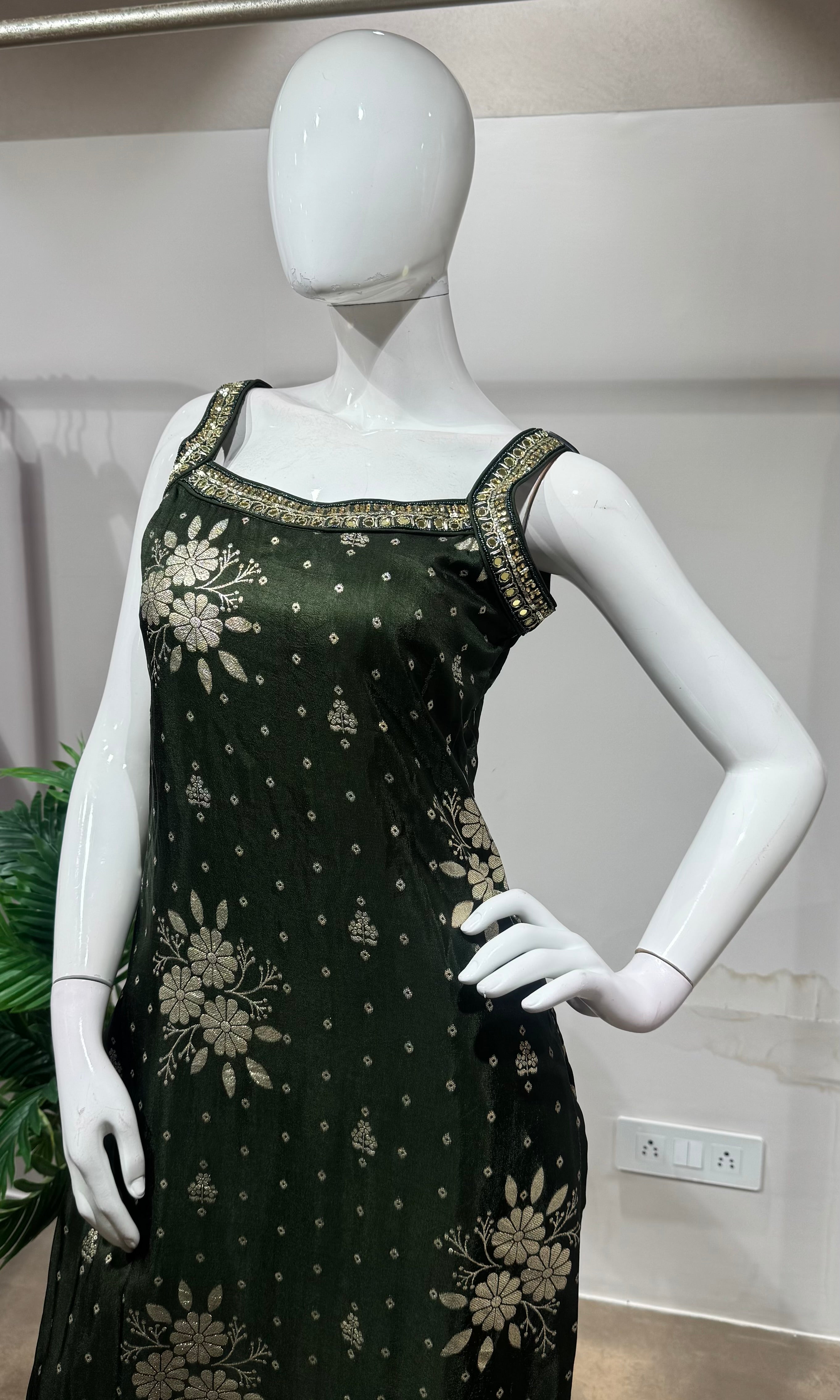 Green Embroidered Silk kurta set