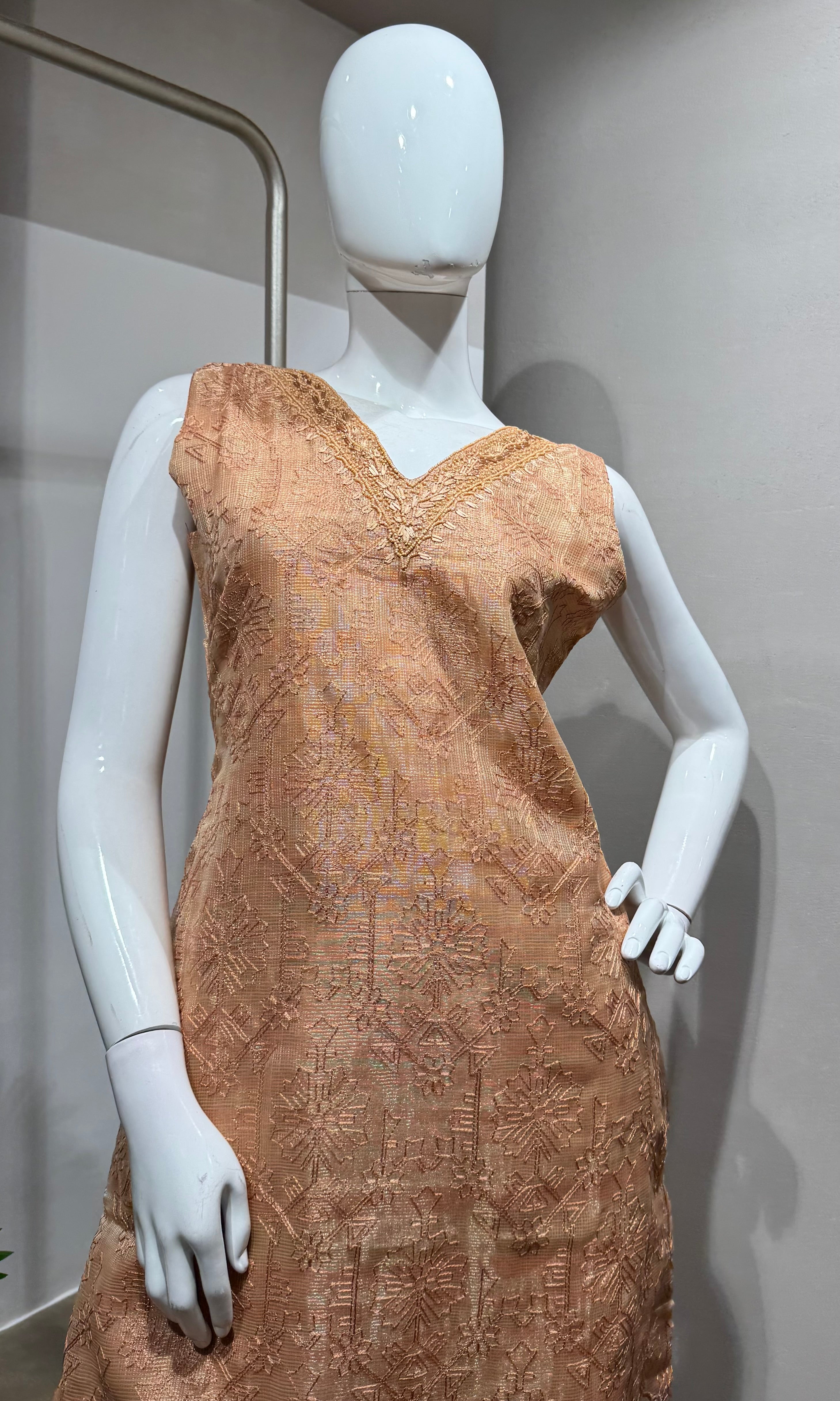 Peach Shimmer Tissue Suit with DUPATTA
