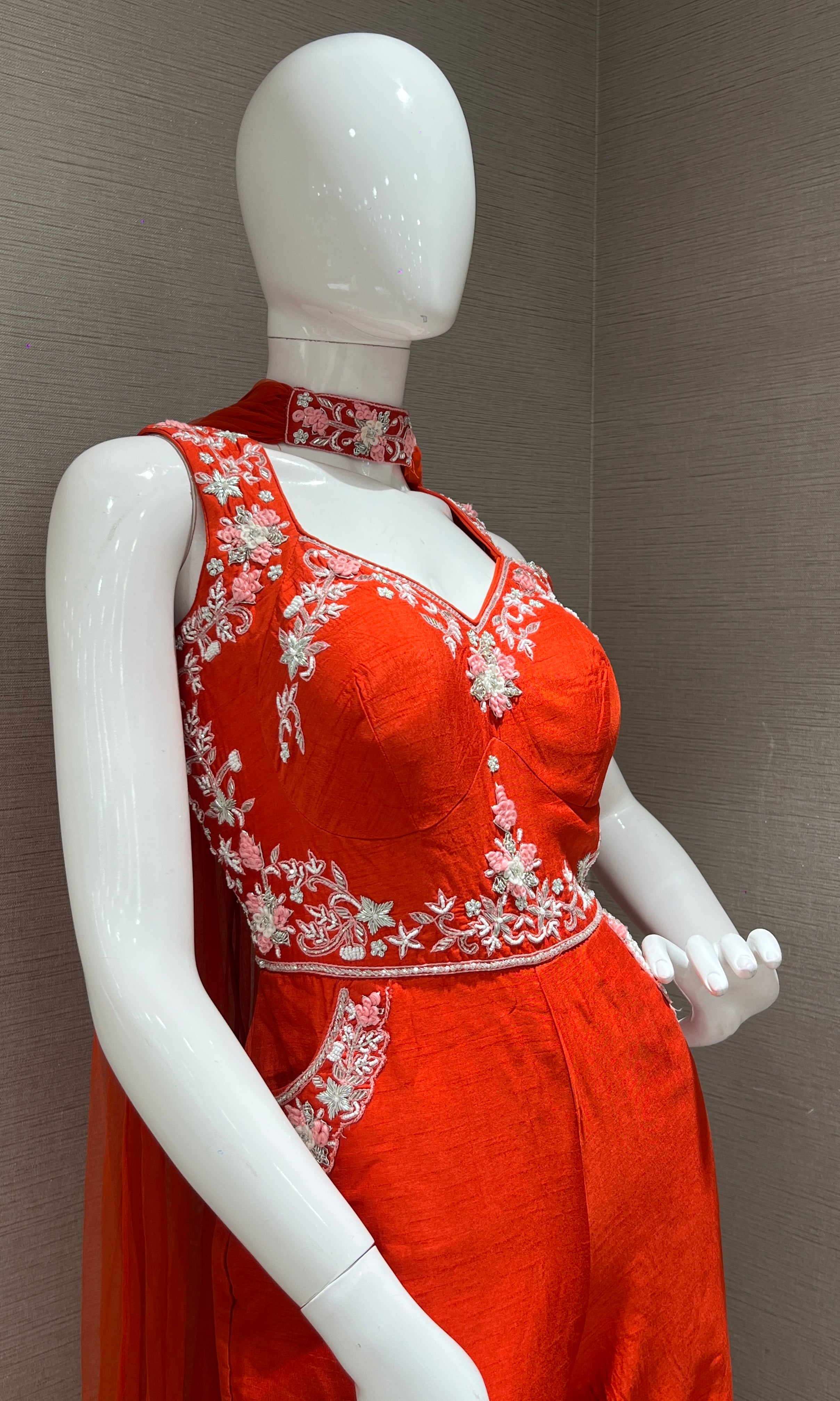 Rust Aura Embroidered Jumpsuit