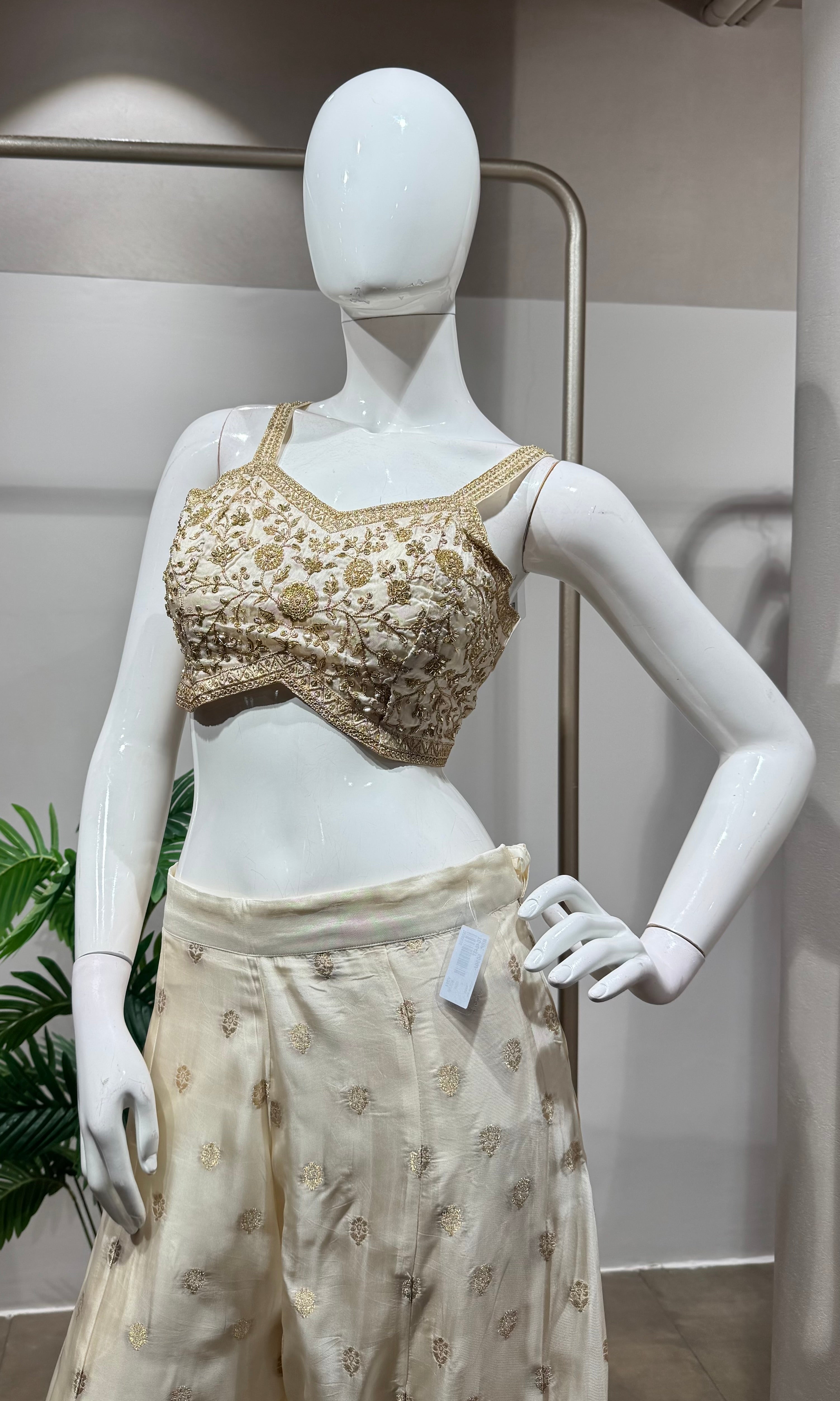 Cream Ethereal Shimmer Palazzo Set