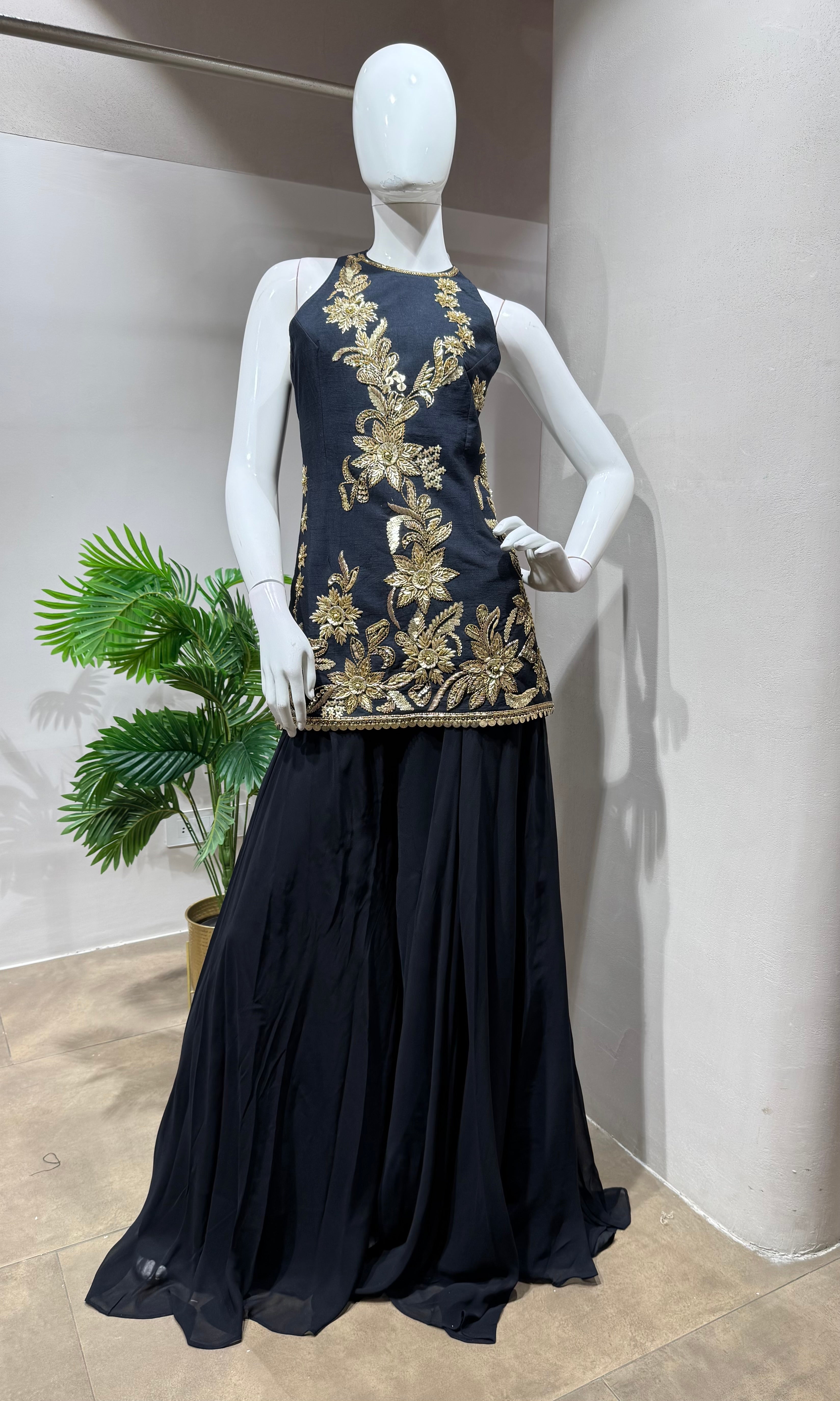 Royal Black floral printed Sharara set