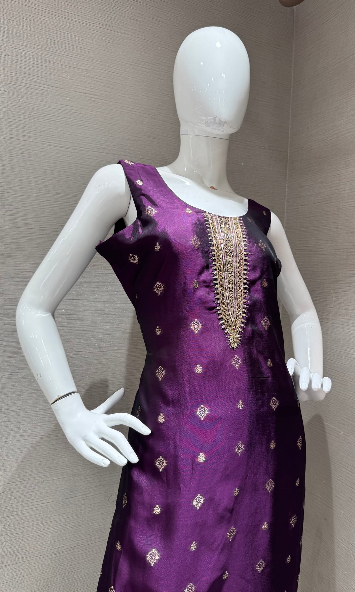 Wine Silk Embroidered Kurta Set with Banarasi Dupatta
