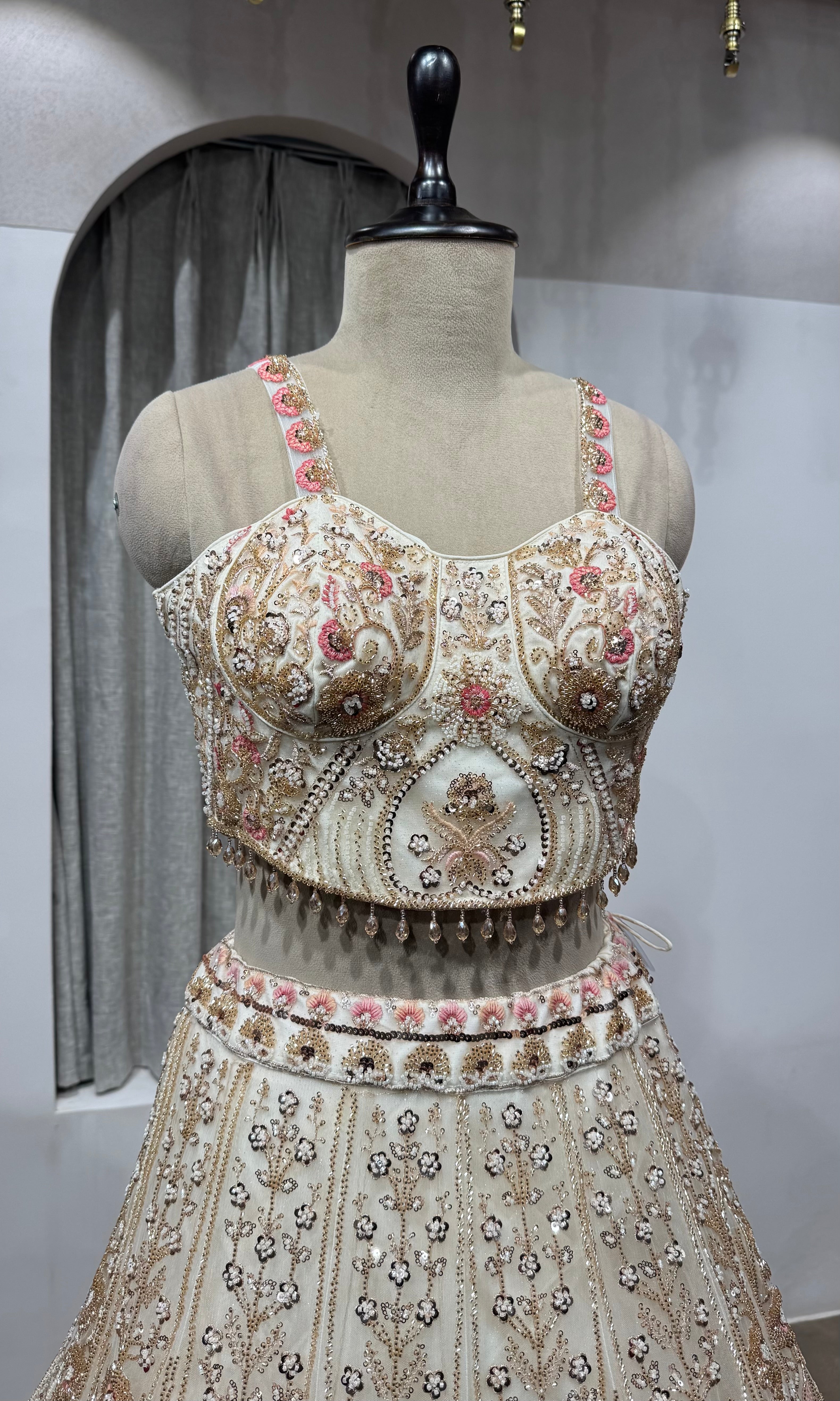 CREAM golden intricate embroidered lehenga