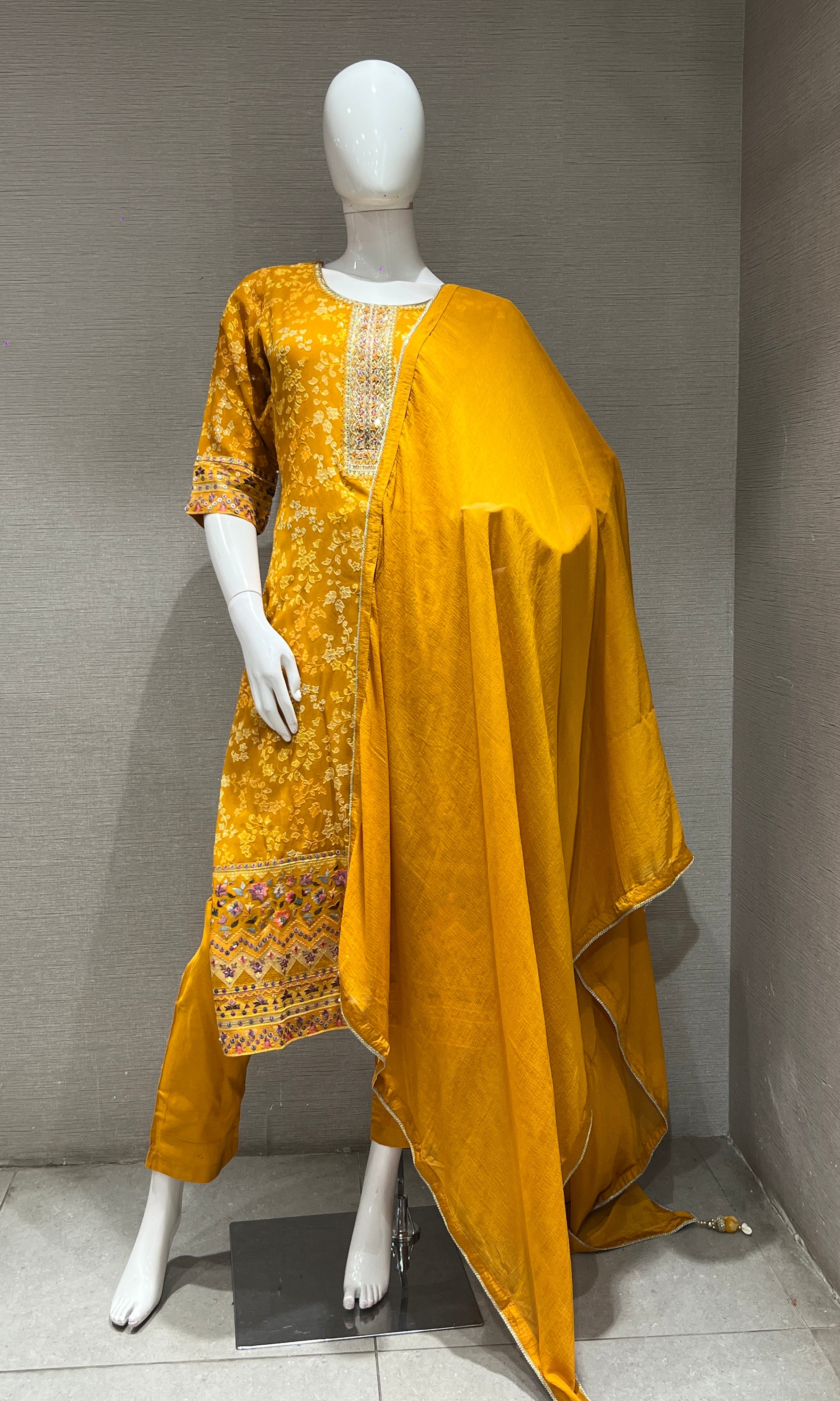 Light Yellow Embroidered Kurta Set
