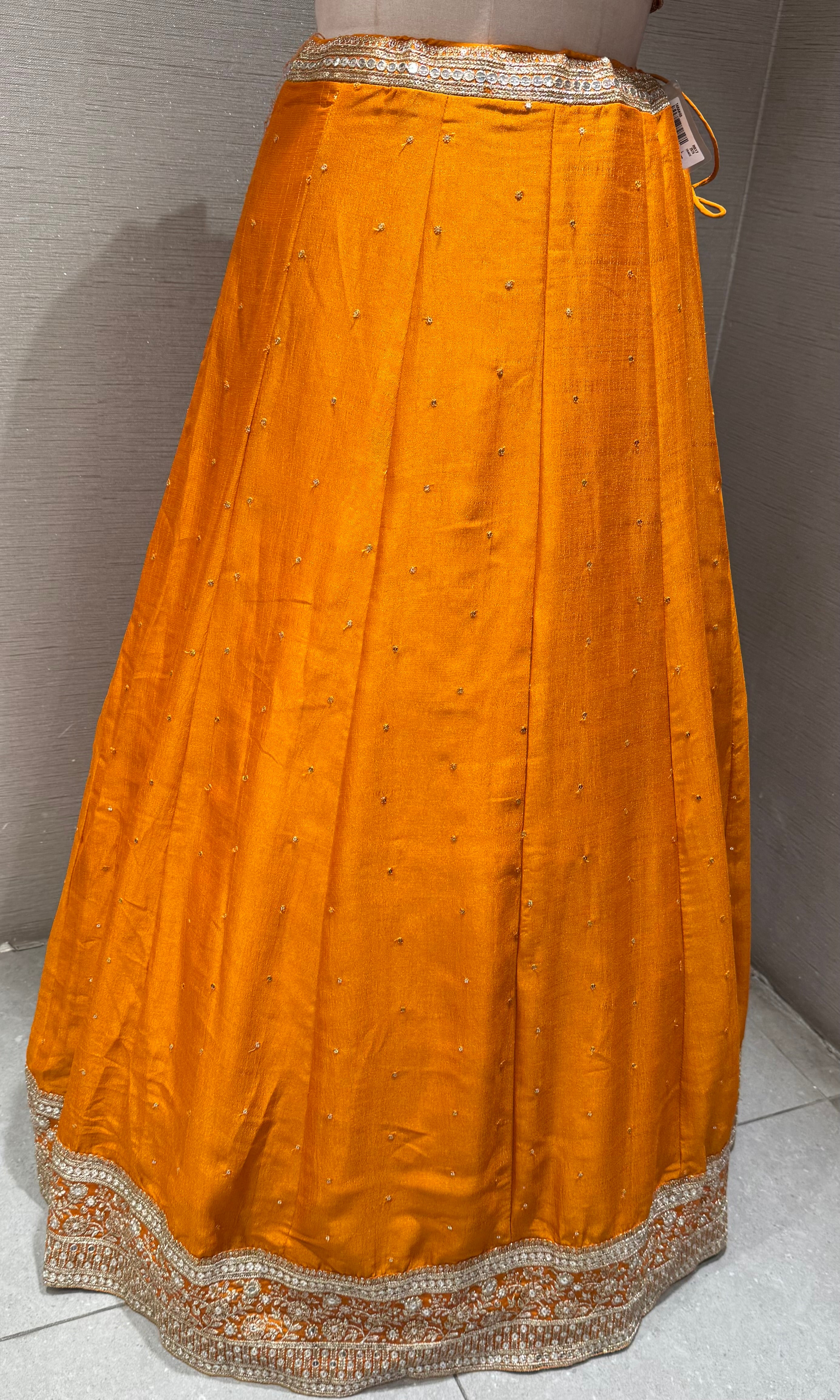 Orange Embroidered Lehenga Set with Gold Borders