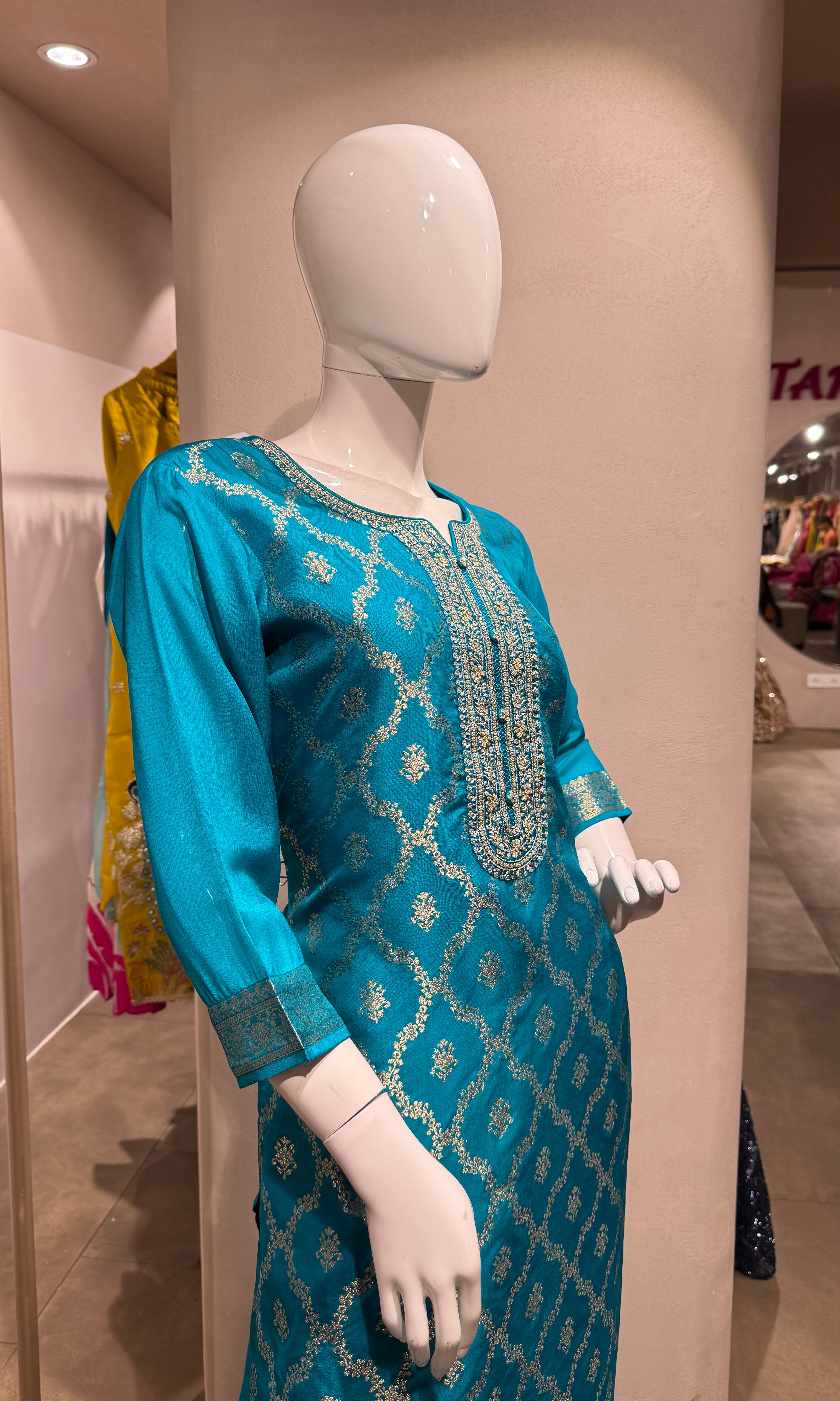 Rama blue Banarasi silk kurta set with DUPATTA