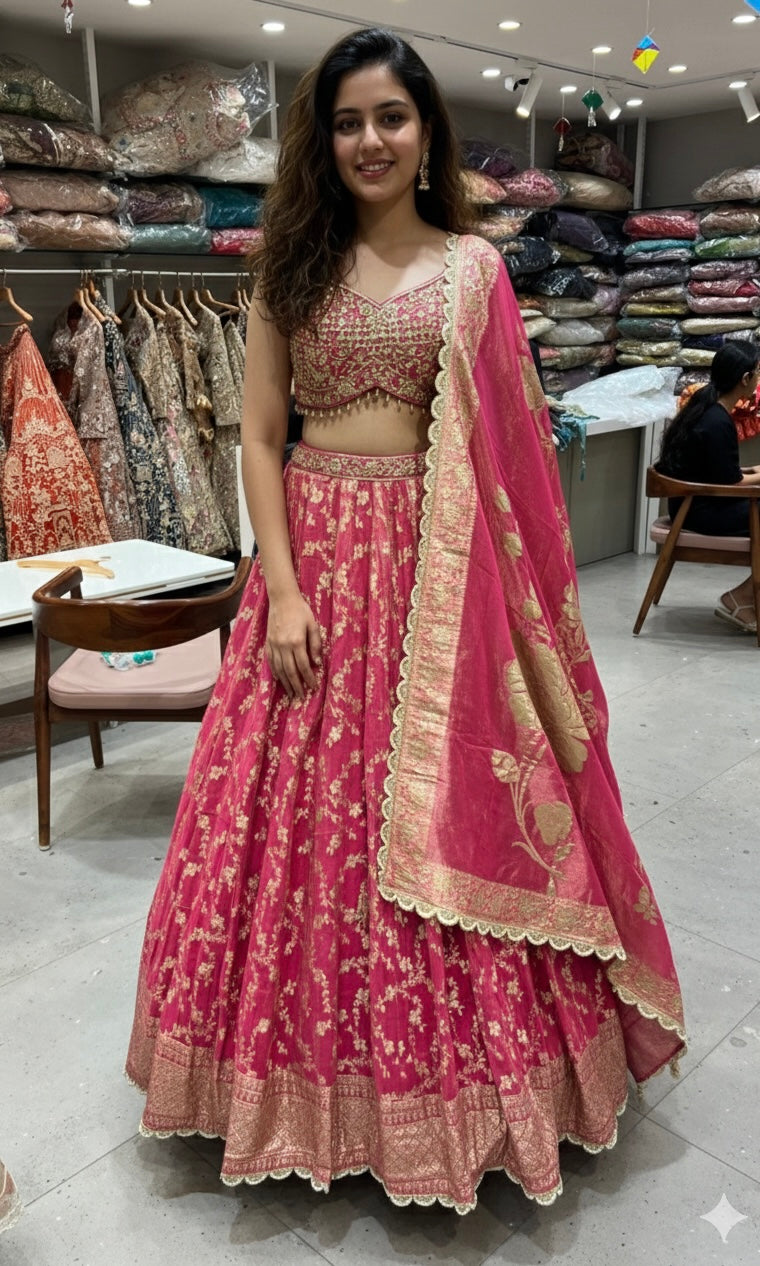 Pink GOLDEN EMBROIDERED LEHENGA