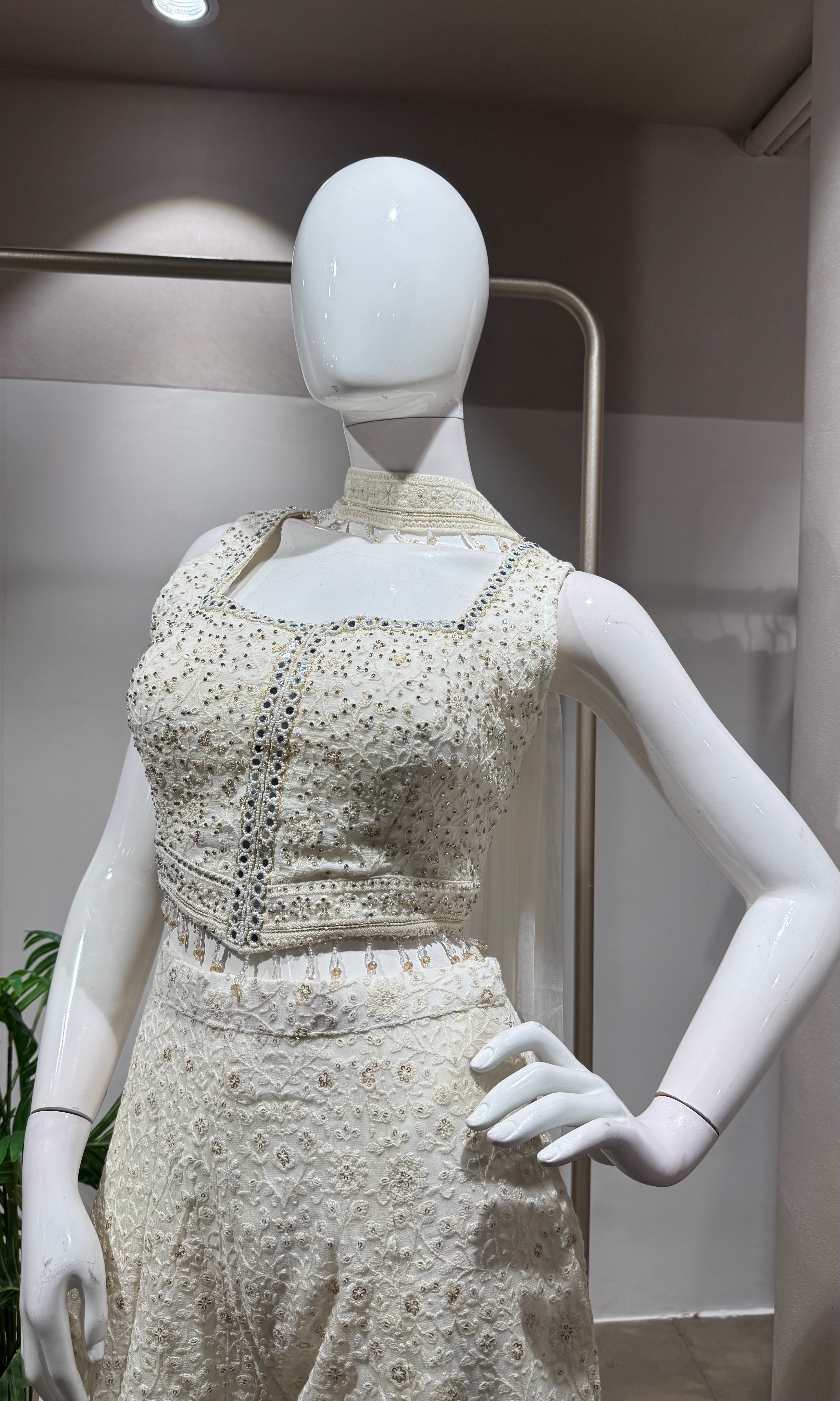 WHITE Beadwork Chanderi PALAZZO SET