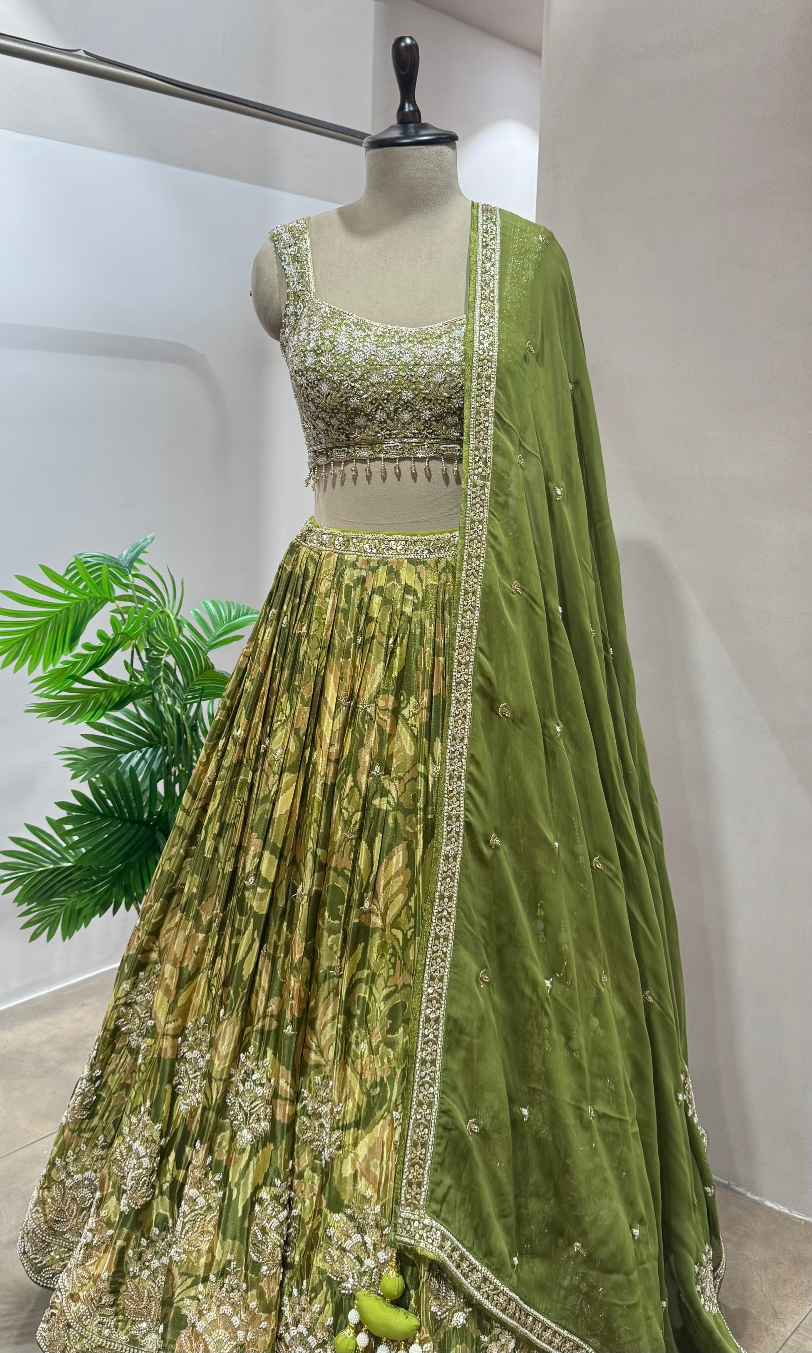 Green FLORAL ETHNIC EMBROIDERY LEHENGA