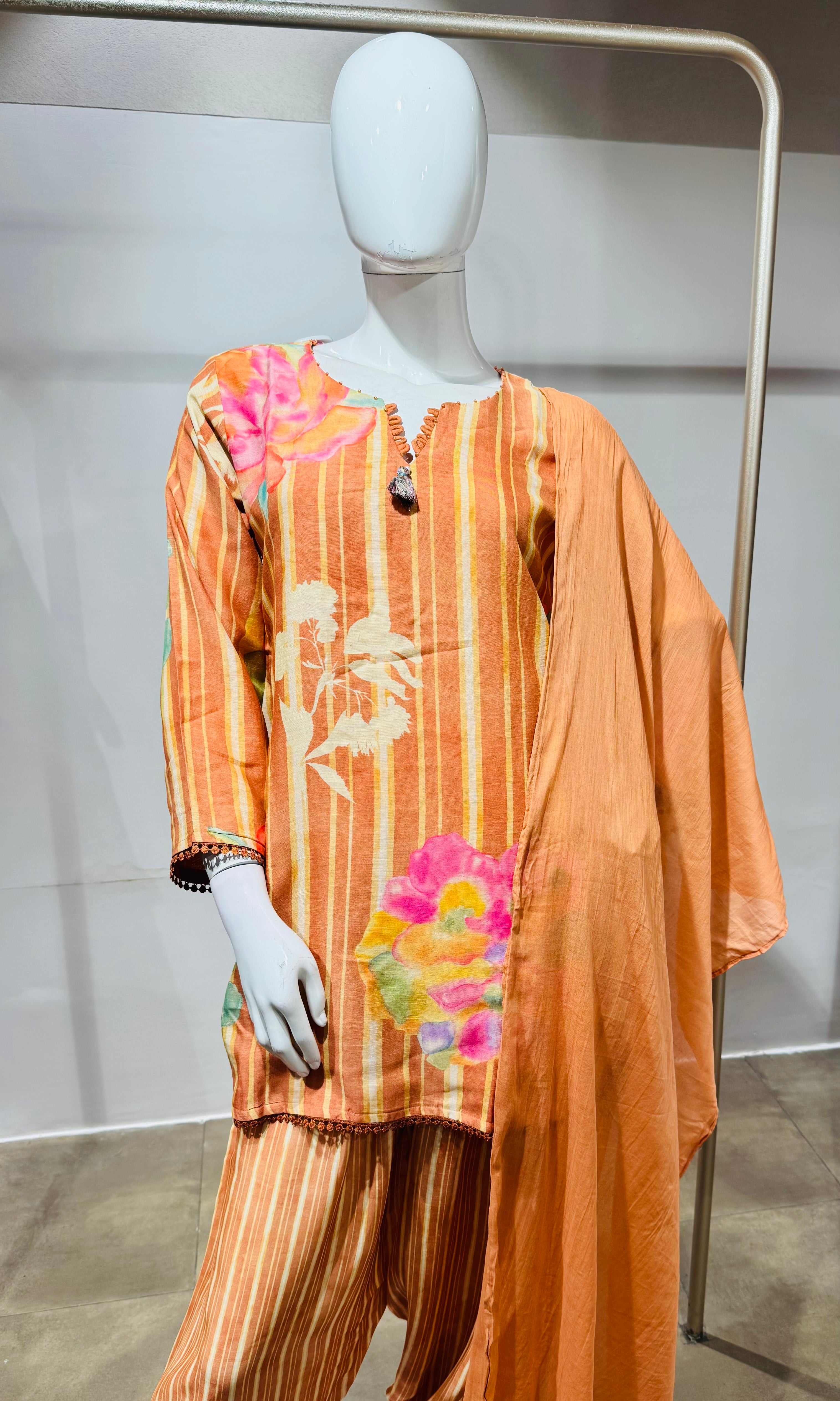 Orange Floral Printed Farsi salwar