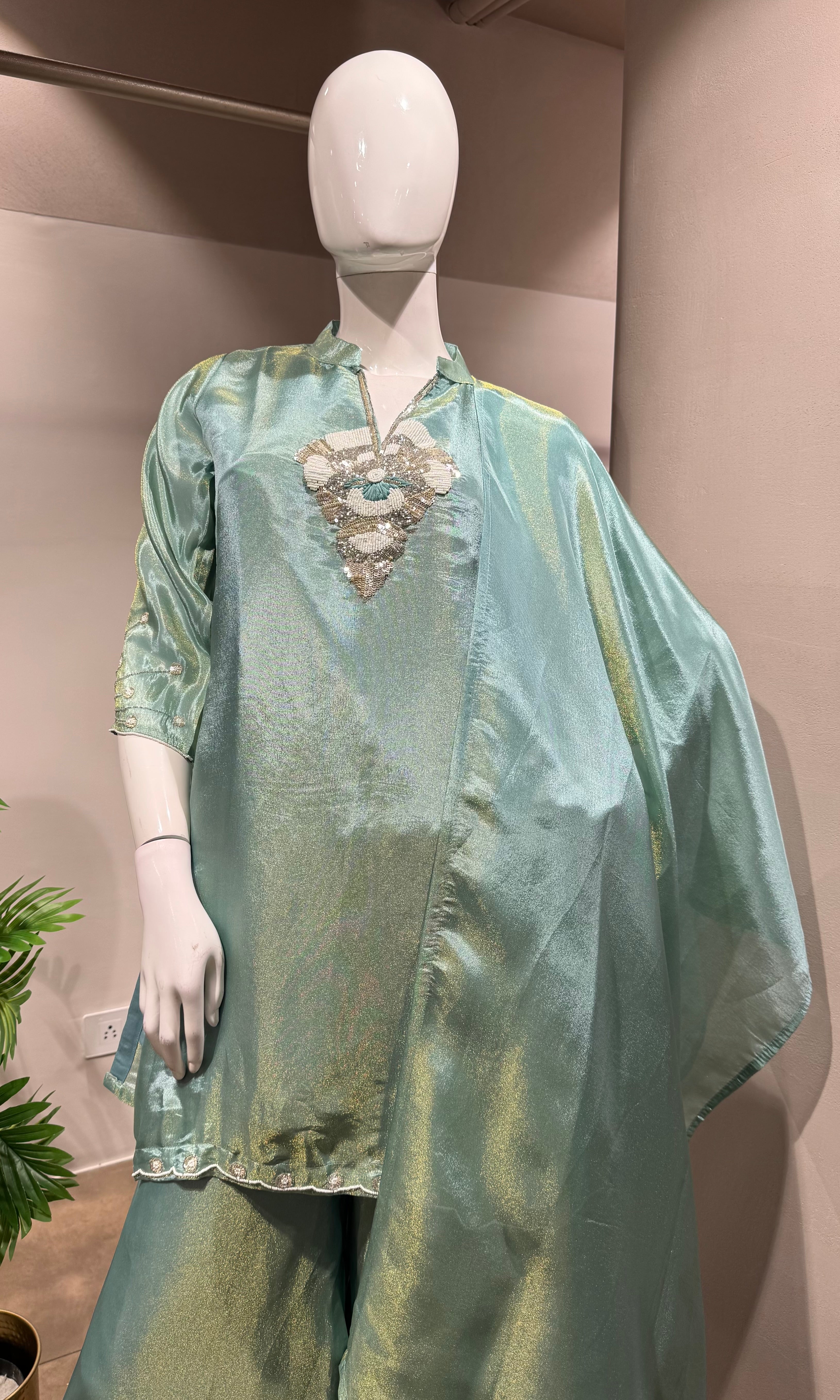 GREEN Shimmer embroidered sharara set