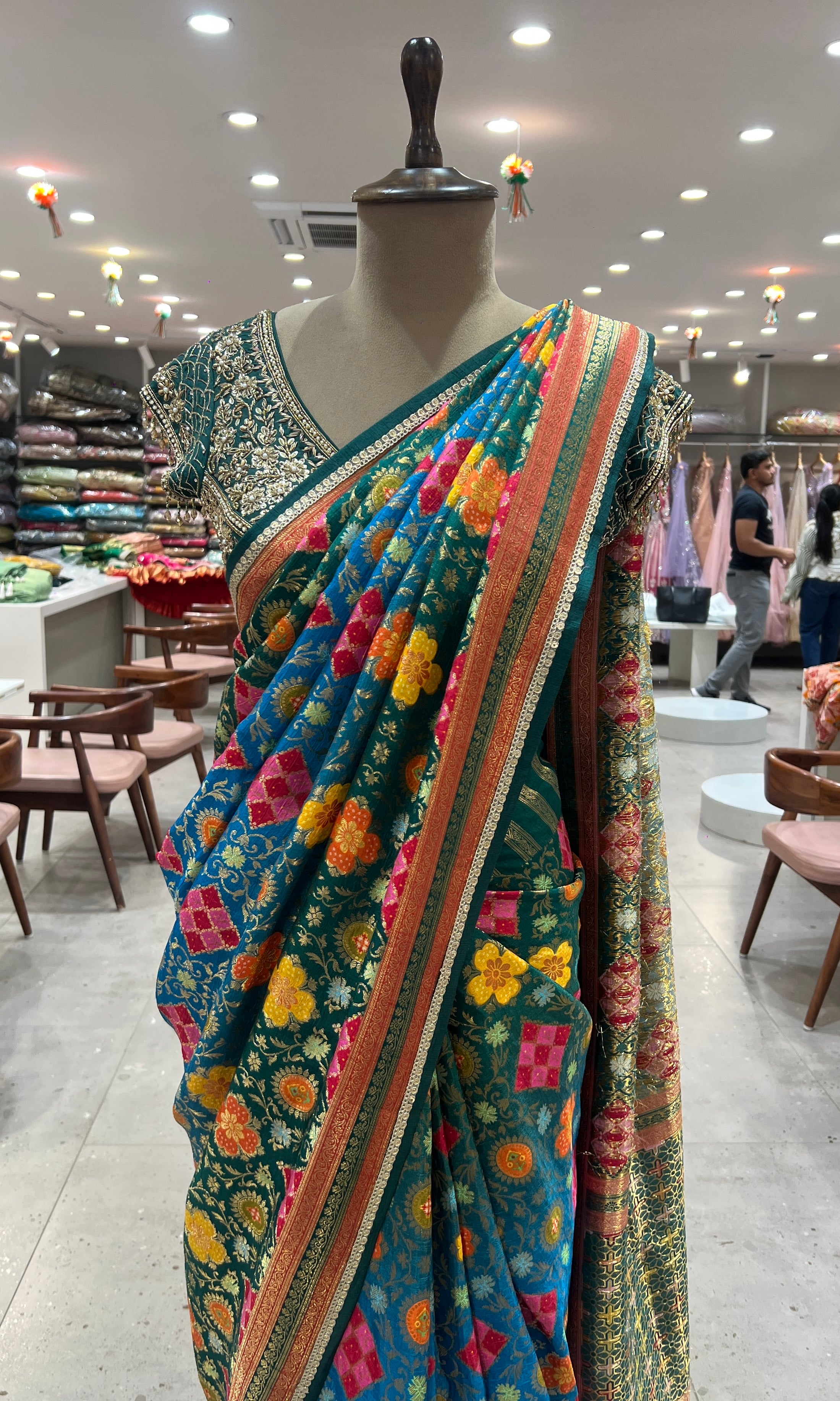 emrald Green banarasi designer saree with ready blouse