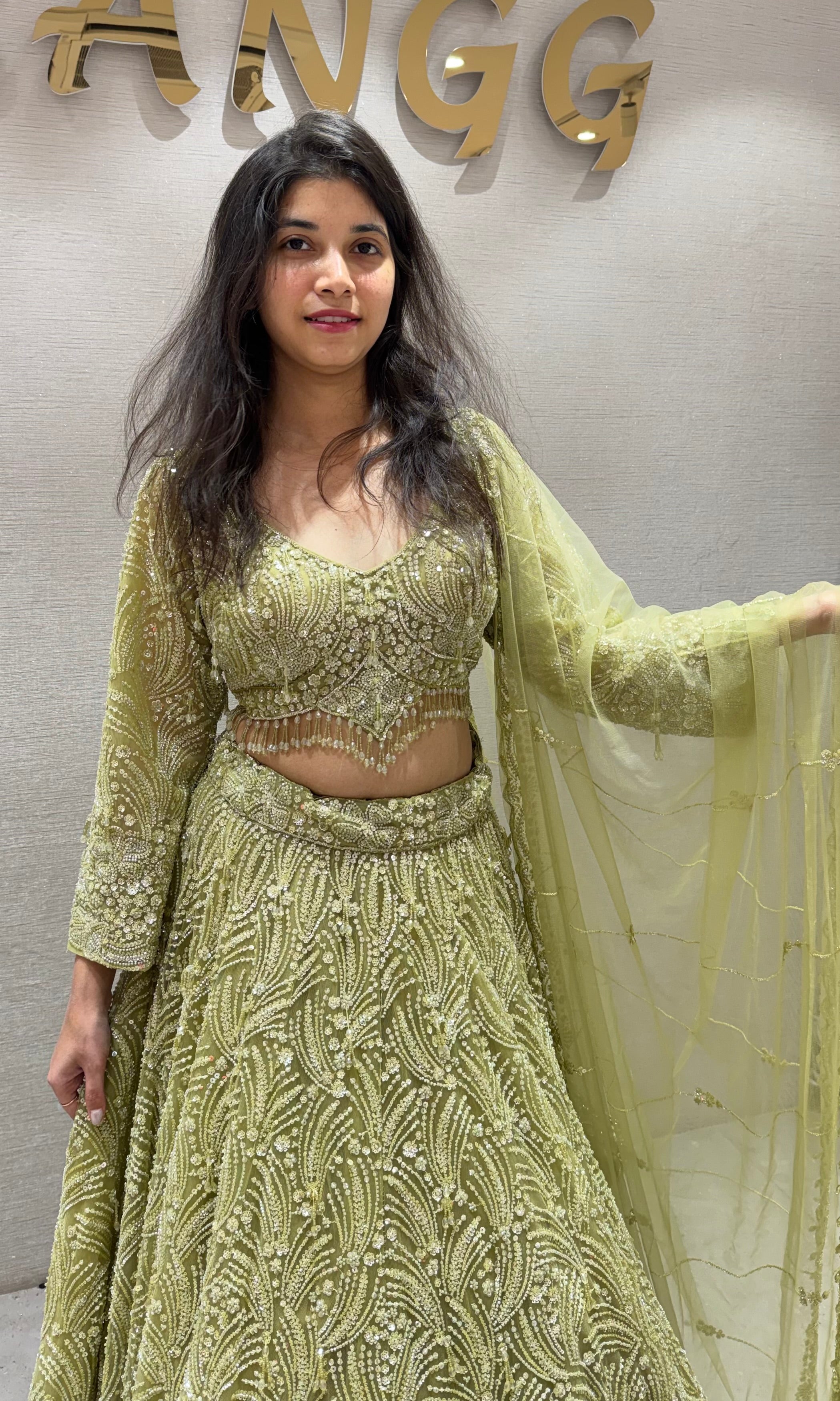 Pista green CRYSTAL EMBROIDERED lehenga