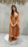 Rust Orange Shimmer Anarkali Set with Sheer Dupatta