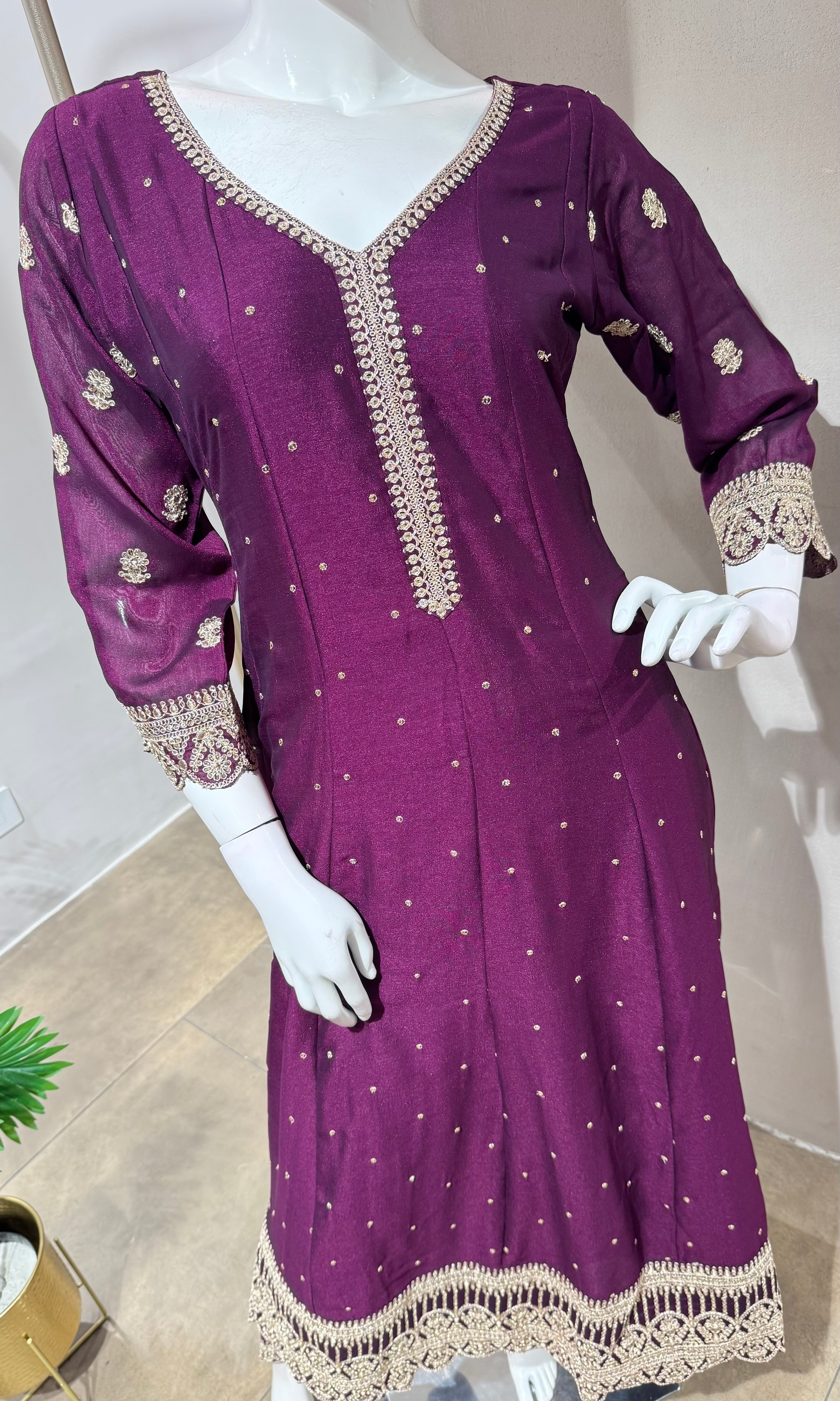 WINE GOLD EMBROIDERY ANARKALI