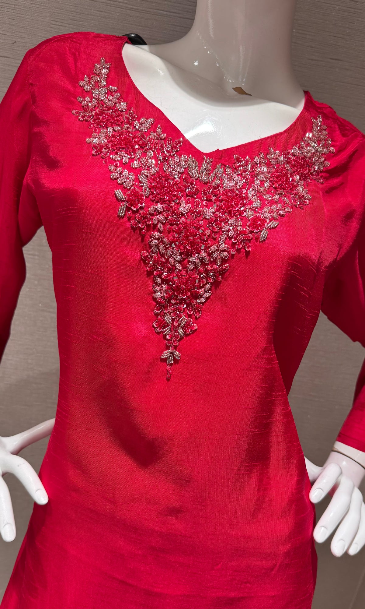 Red Mul Chanderi Kurta Set with Striped Dupatta