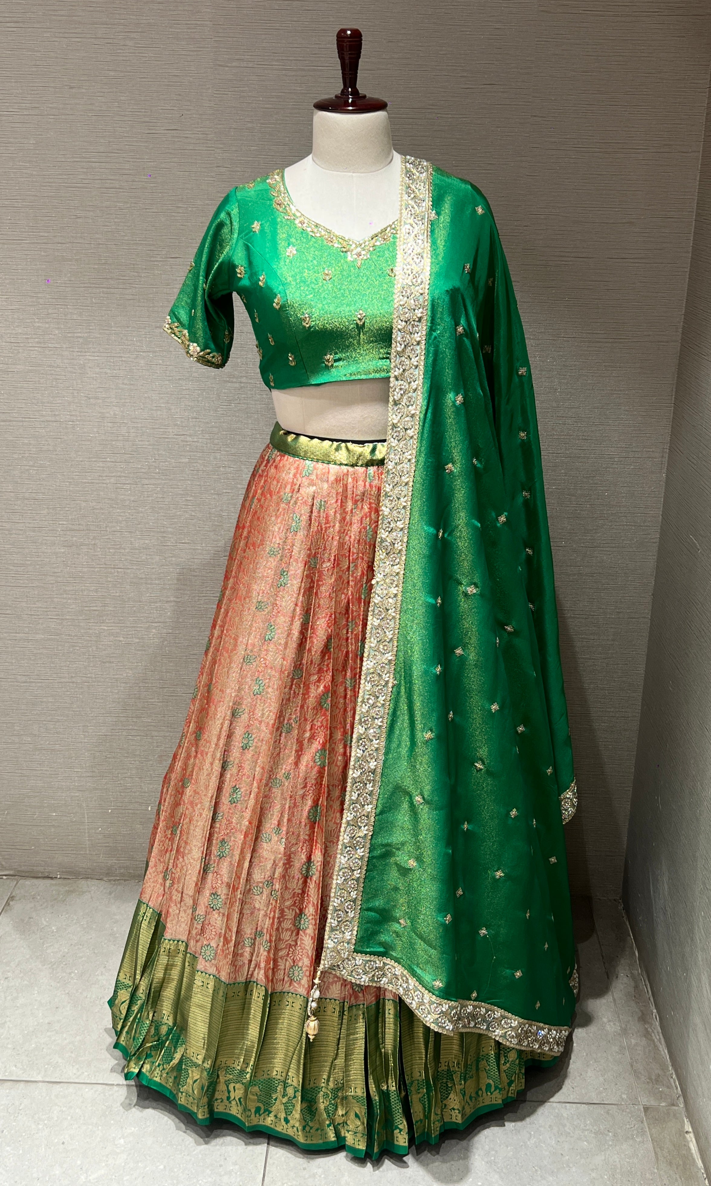 Green pattu Lehenga