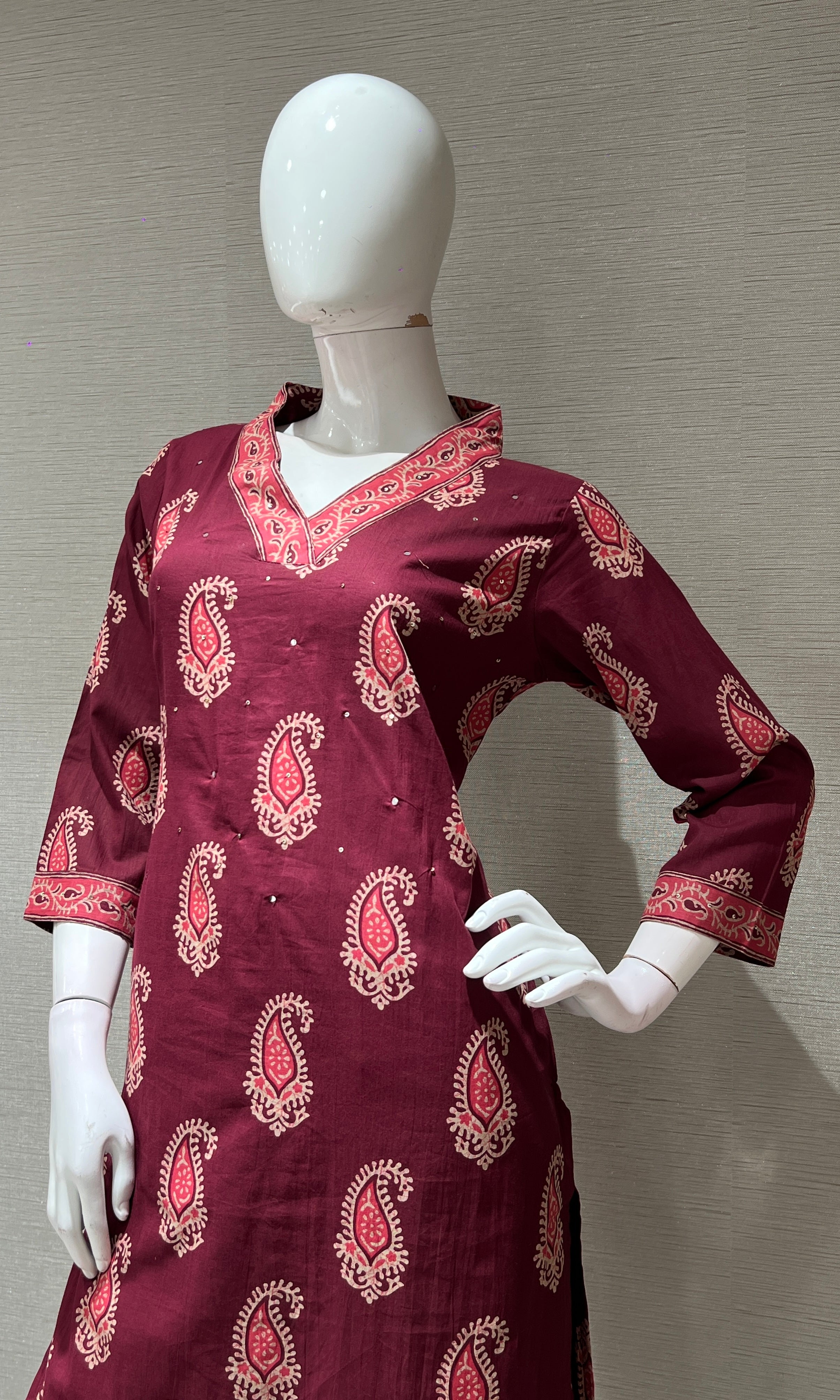 Maroon ETHNIC PRINT kurta set
