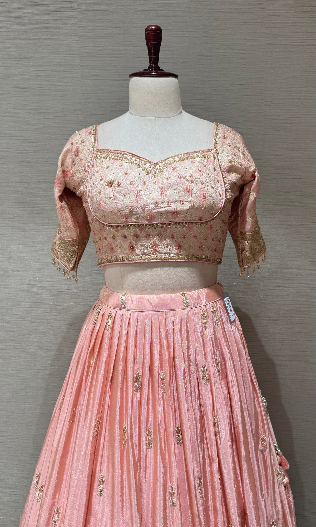 Blush Pink Sequins Embroidered Tissue Lehenga Choli