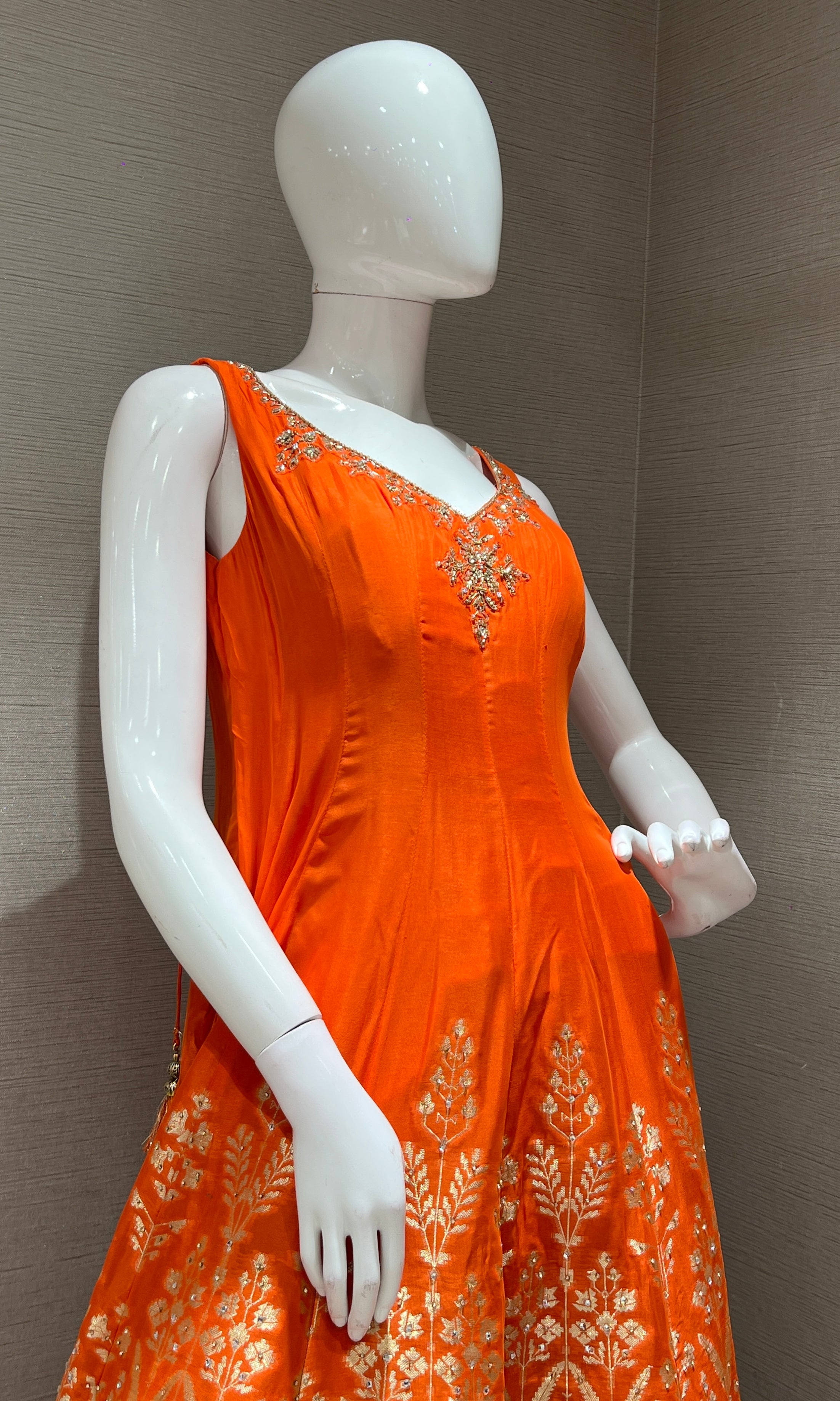 Rust GOLD MOTIF Anarkali WITH PALAZZO PANTS